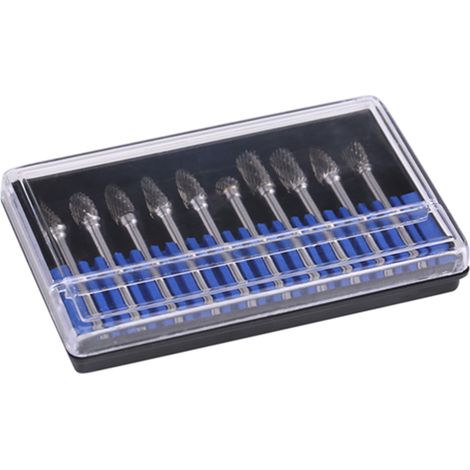 10-teiliges Set Rotierender Feilen Aus Wolframkarbidstahl, 3 Mm Schaft, 6 Mm Durchmesser, Doppelschnitt