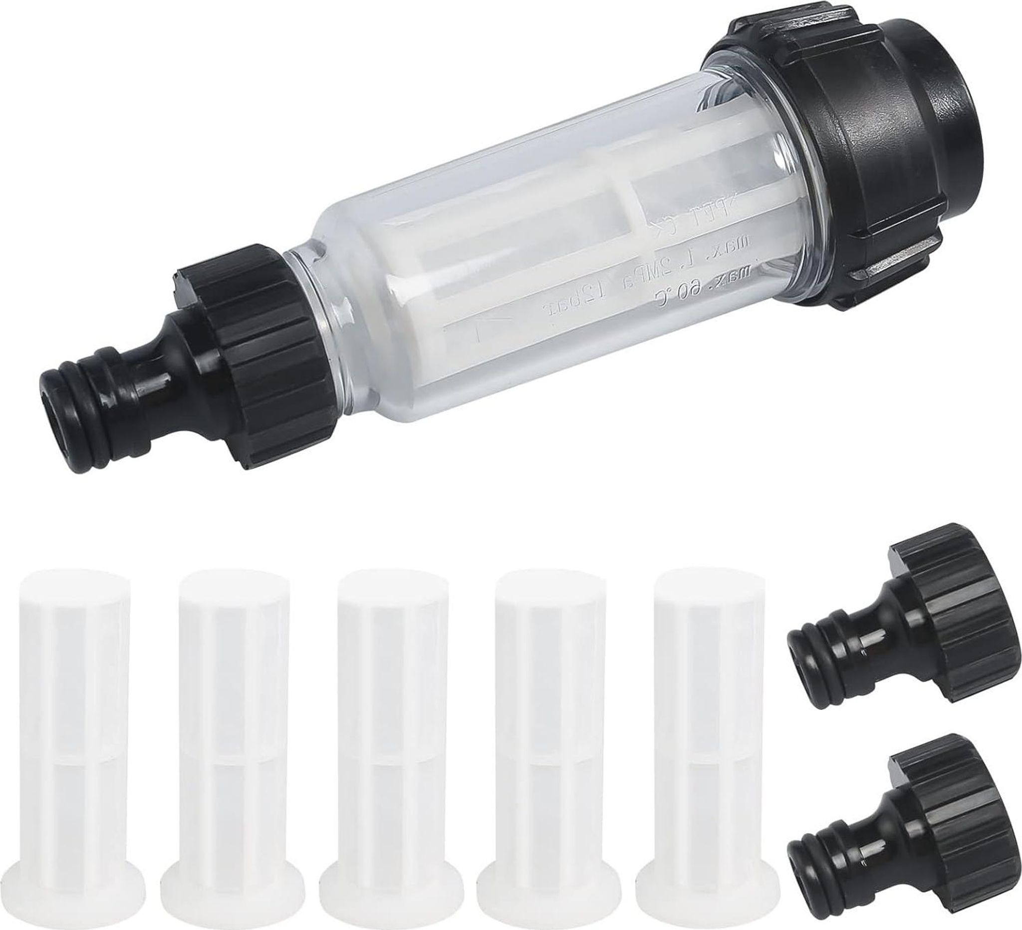 Wasserfilter Set Für Gartenschlauch, 3/4 Zoll Anschluss, 5 Filtereinsätze, 2 Schnelladapter, Für Hochdruckreiniger Und Gartenpumpe