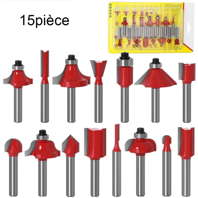 15 Stück 6,35 Mm Schaft-fräser-bit-kit Hartmetall-fräser-bit-set Profil-hartmetall-holzbearbeitungswerkzeug –