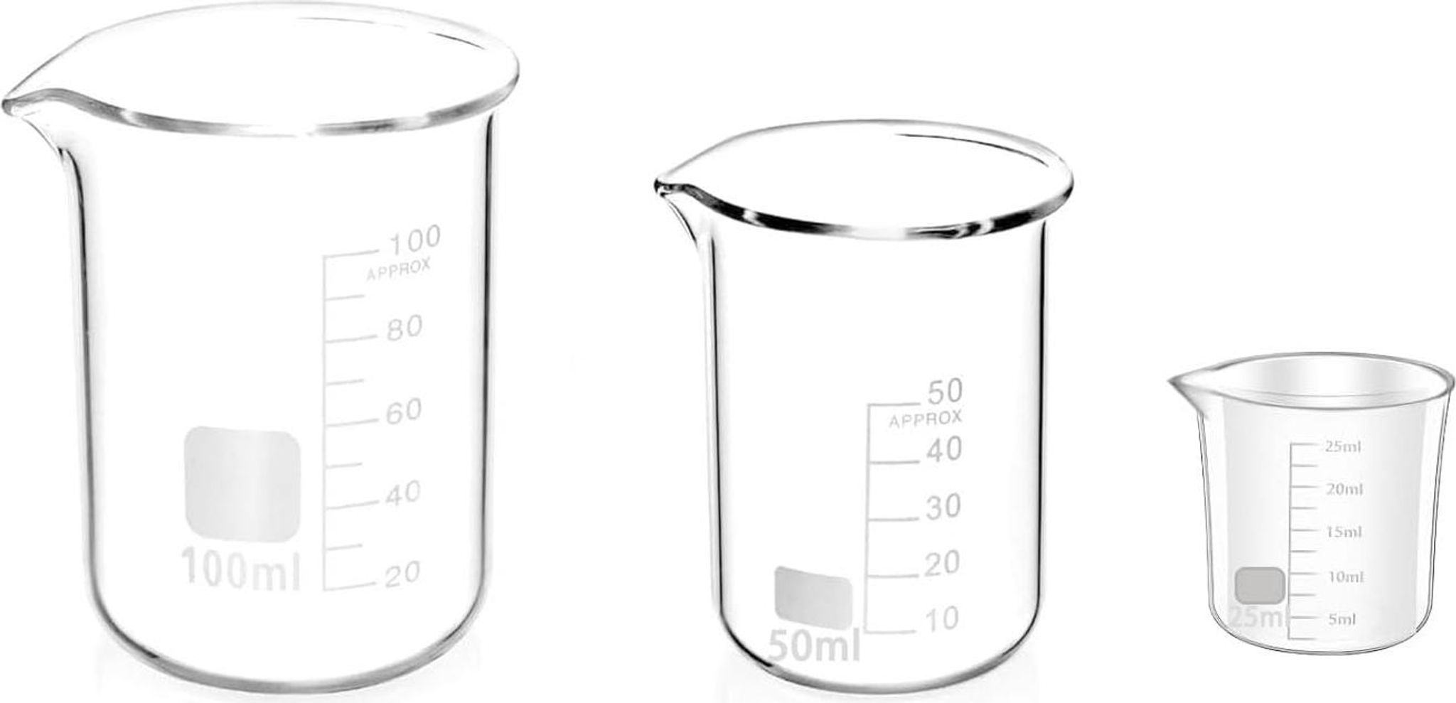 3stk Abgestufter Messbecher Glas Becherglas 25ml 50ml 100ml Set Für Labor Küche