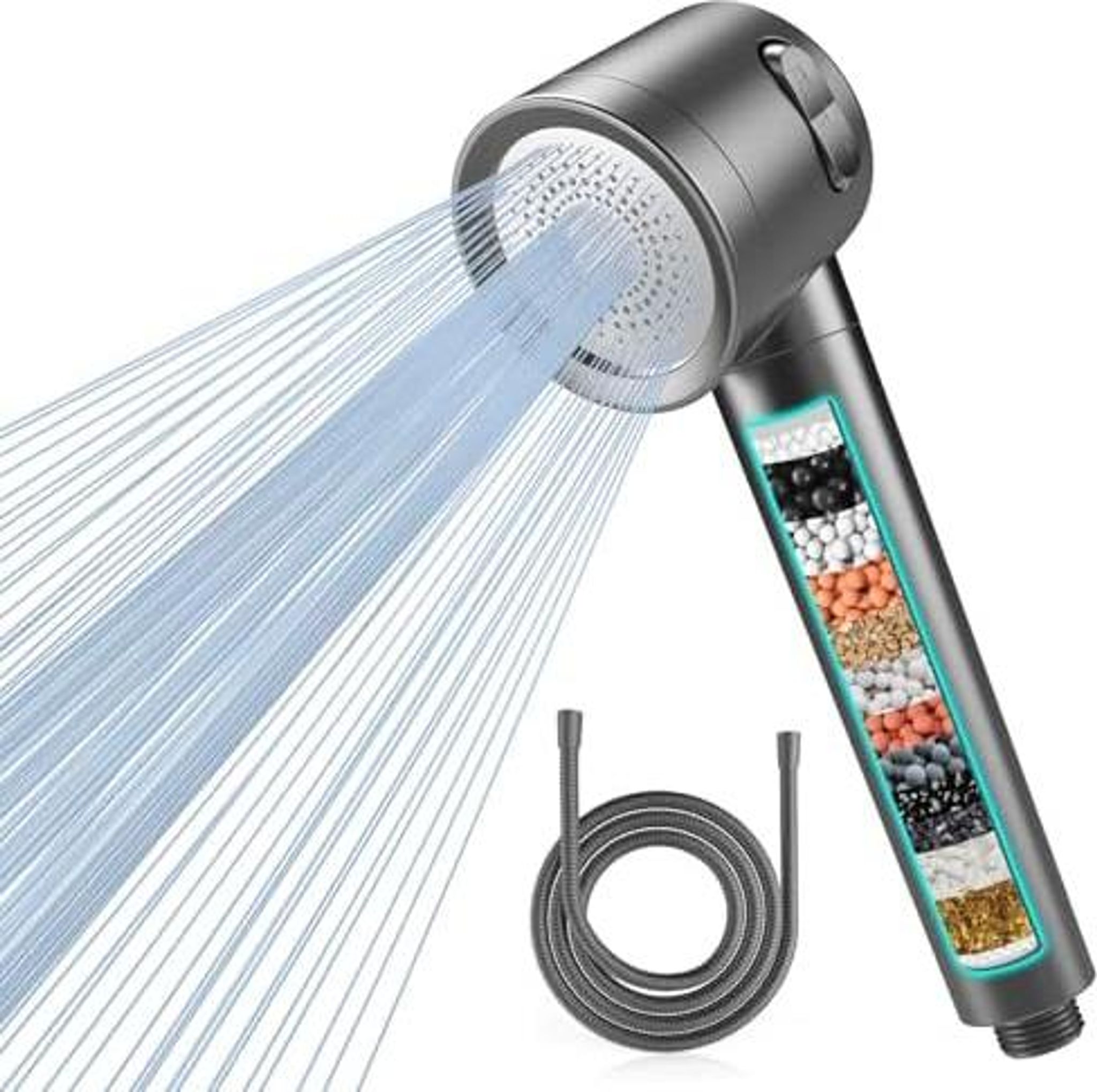 Duschkopf Mit Filter Meko Hochdruck Handbrause Mit 15 Schichten Filtersystem, 1,5m Schlauch 3 Strahlarten Wassersparender Duschkopf Für Entfernen Vom Rest-chlor, Harten Wasser, Schwermetall
