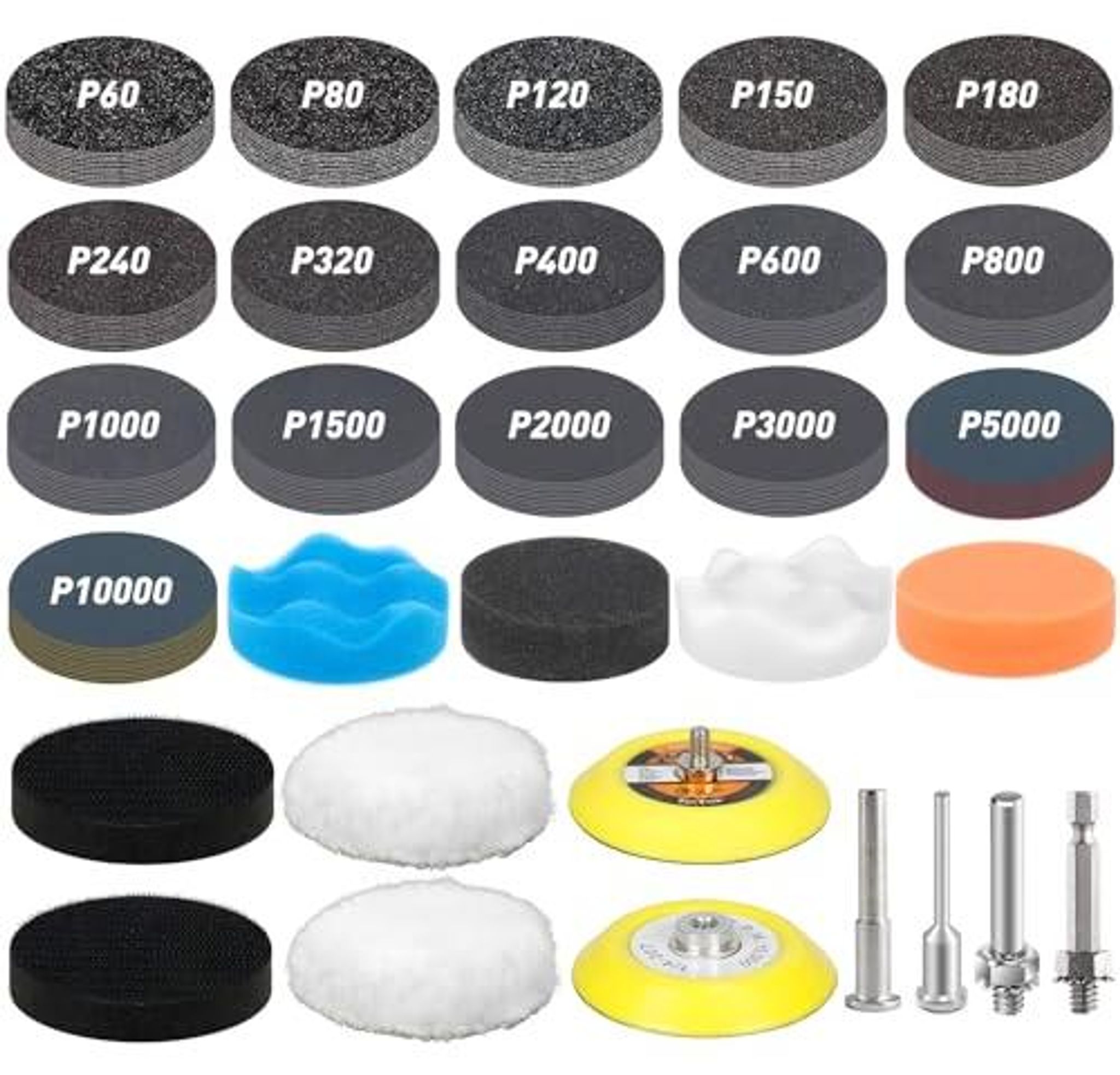 174 Stš¹ck Polieraufsatz Akkuschrauber 75mm Schleifpads Klett 60-10000 Krnung Nassschleifpapier, Polierpads Scheinwerfer Schleifaufsatz Fš¹r Bohrmaschine, Schleifpapier Fš¹r Auto, Metall, Holz, Farbe
