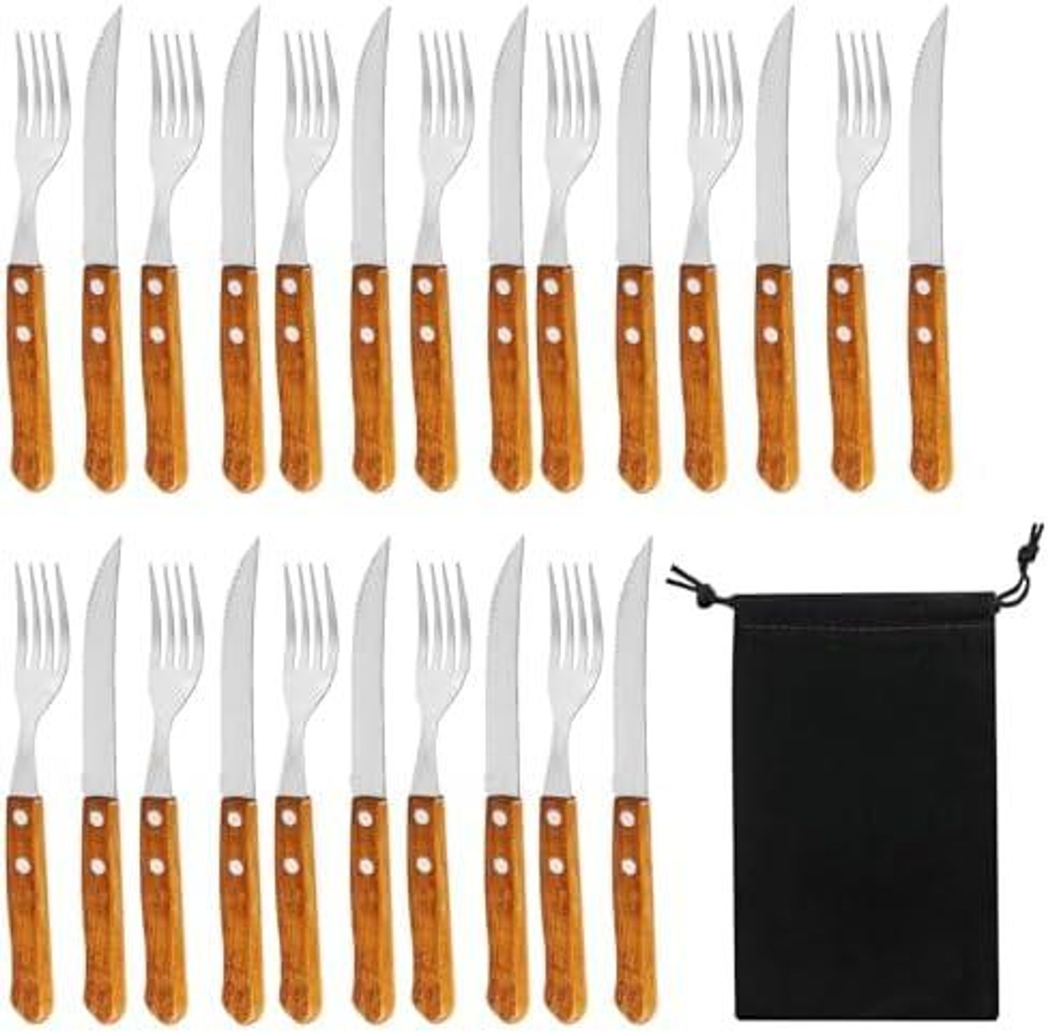 24 Teilig Steakbesteck, Besteck Set Für 12 Personen, Steakmesser Set, Messer Und Gabel Set, Steakmesser Und Steakgabeln, Stahl Holz Steakbesteck, Besteck Für Steak (retro-braun)