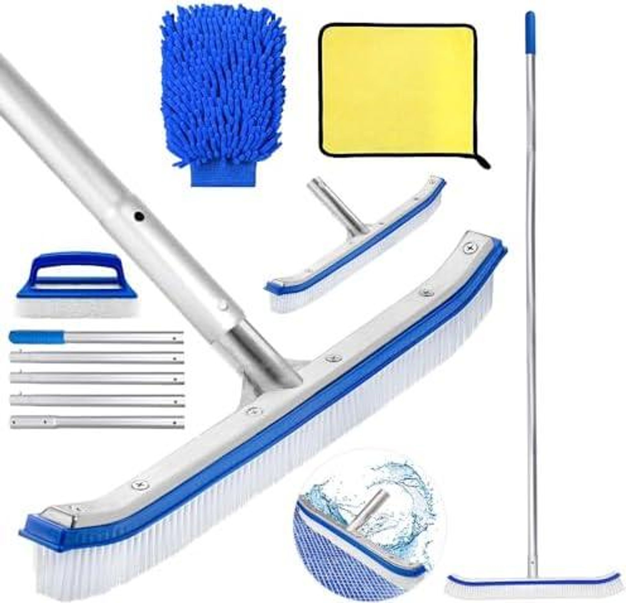 Pool Bürsten Set,poolreiniger Bürste 45 Cm,pool Reinigungsbürste,poolbürsten Reinigungsbürste Mit Längenverstellbarer Superstarkes Aluminiumstange...