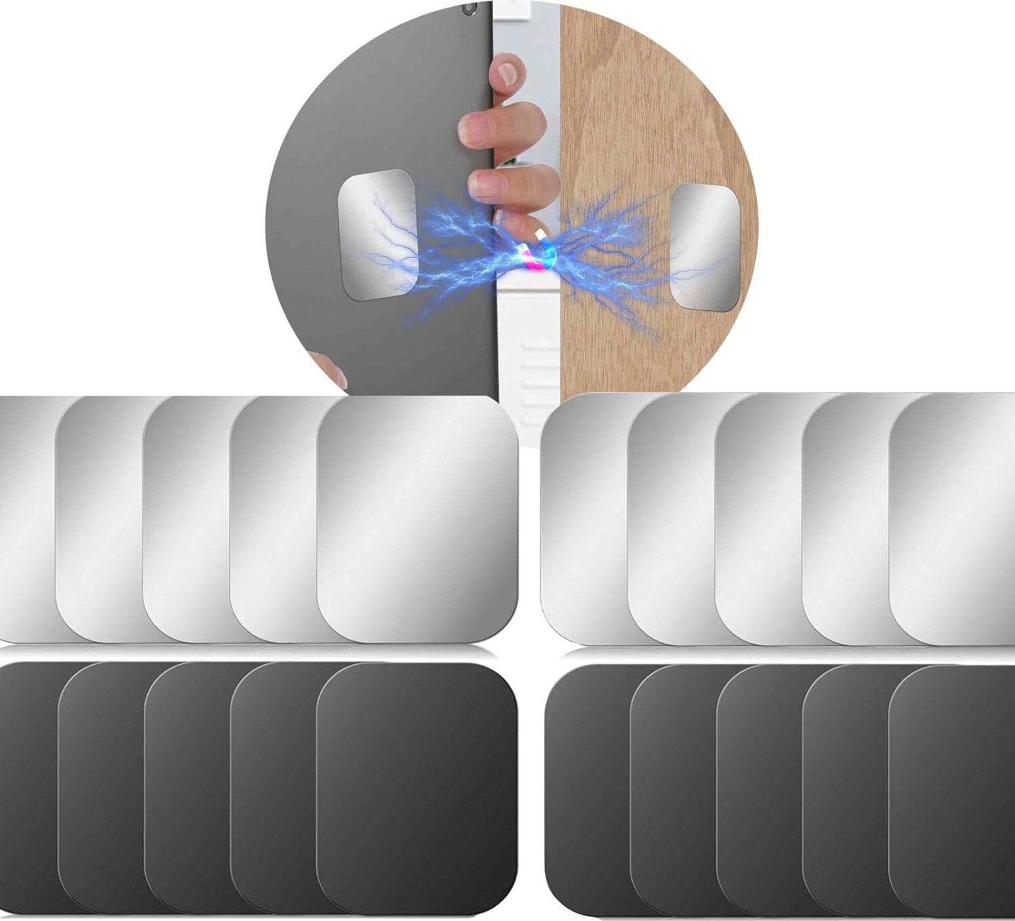 20 Stück Metallplättchen Selbstklebend Set, 50mm Magnetplatte Selbstklebend Für Magnete Edelstahl Metallscheiben, Schwarz Und Silber (rechteckig)