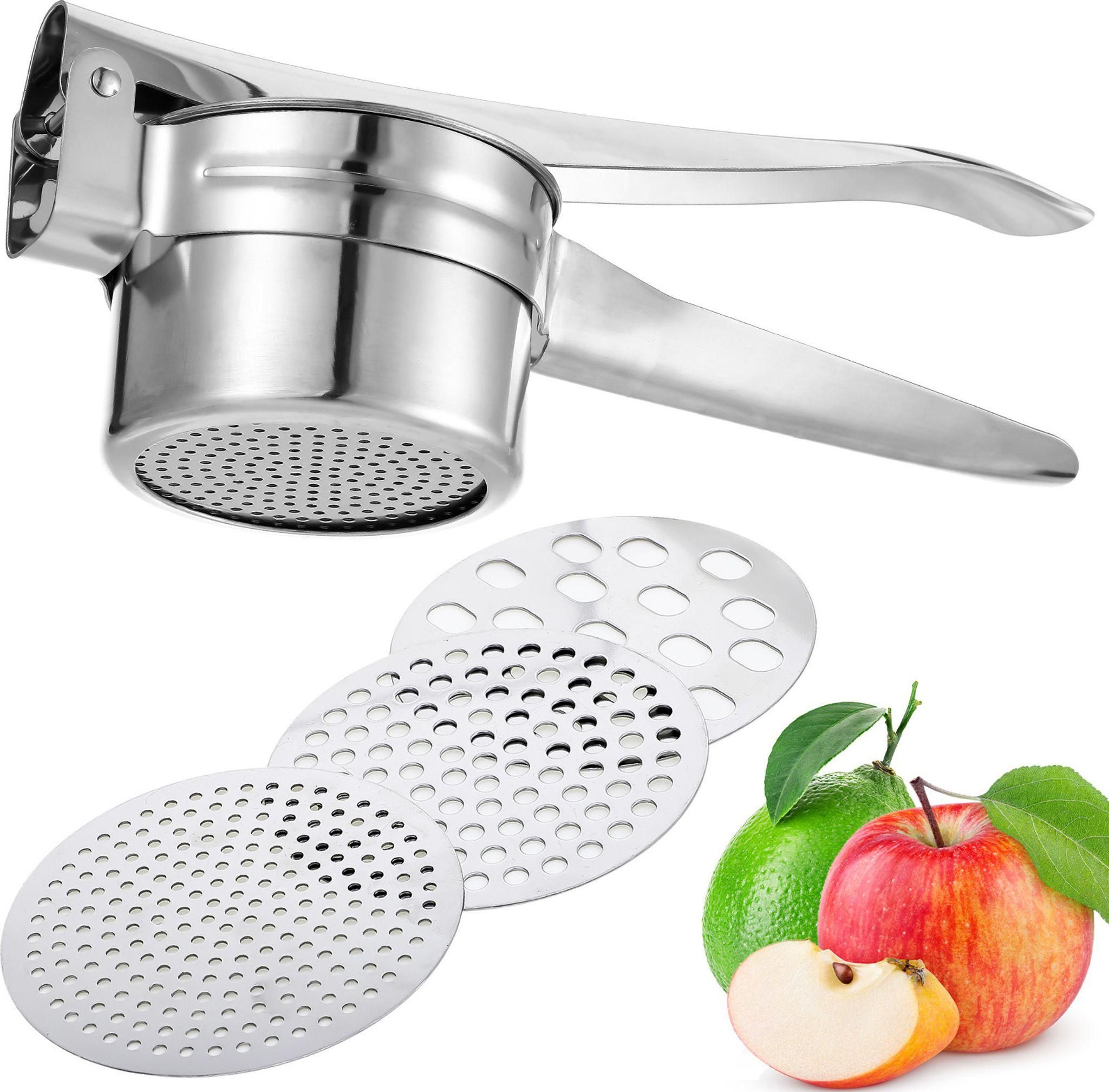 Edelstahl Kartoffelpresse Spätzlepresse 3 Locheinsätze, Spätzlepresse Edelstahl (silber)