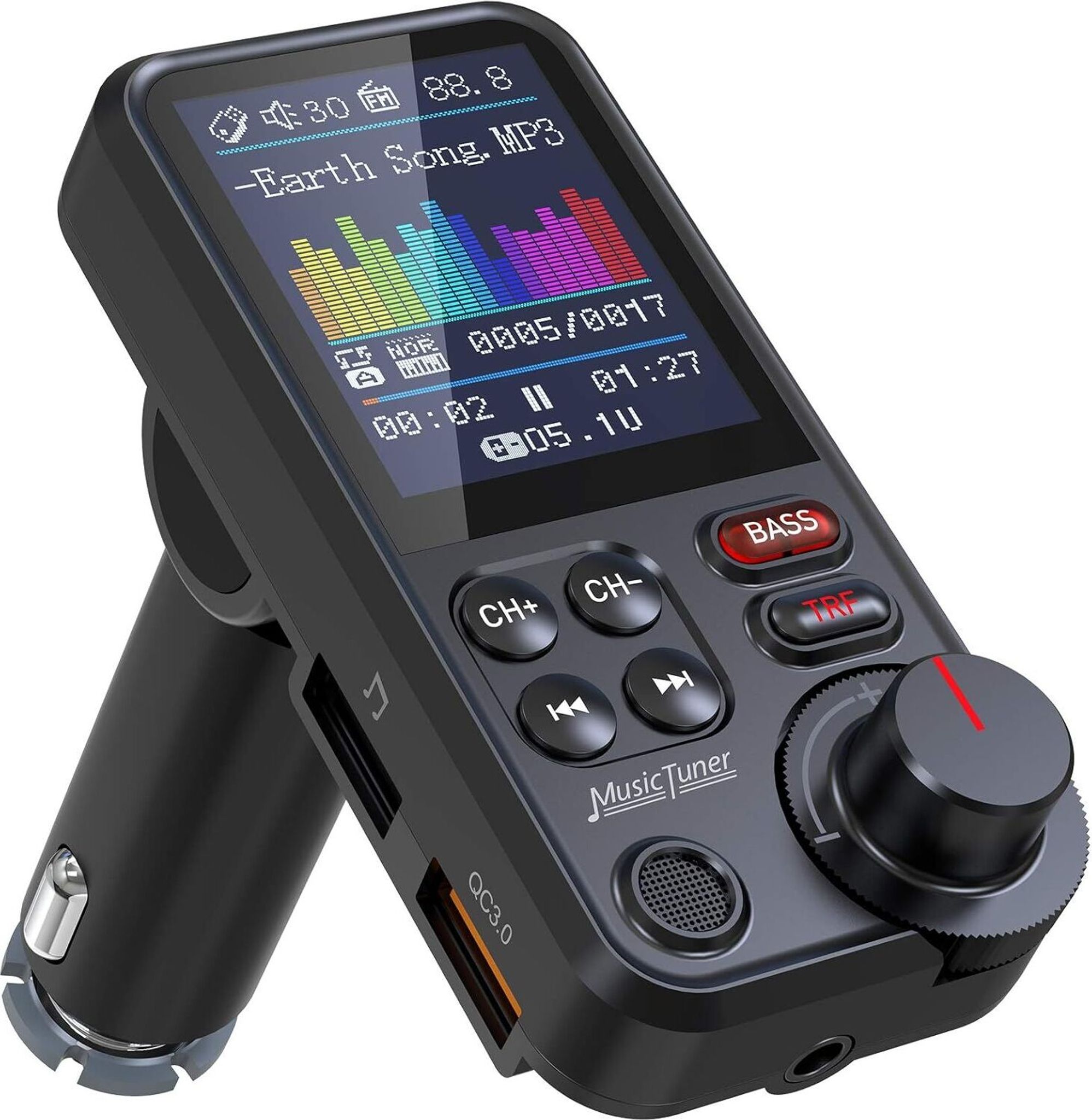 Bluetooth Adapter Auto, Starkes Mikrofon Fm Transmitter Auto Bluetooth Mit 1,8-zoll-farbbildschirm Für Freisprechanrufe, Unterstützt Qc3.0-lade-, Höhen- Und Bassmusik-player - Km30