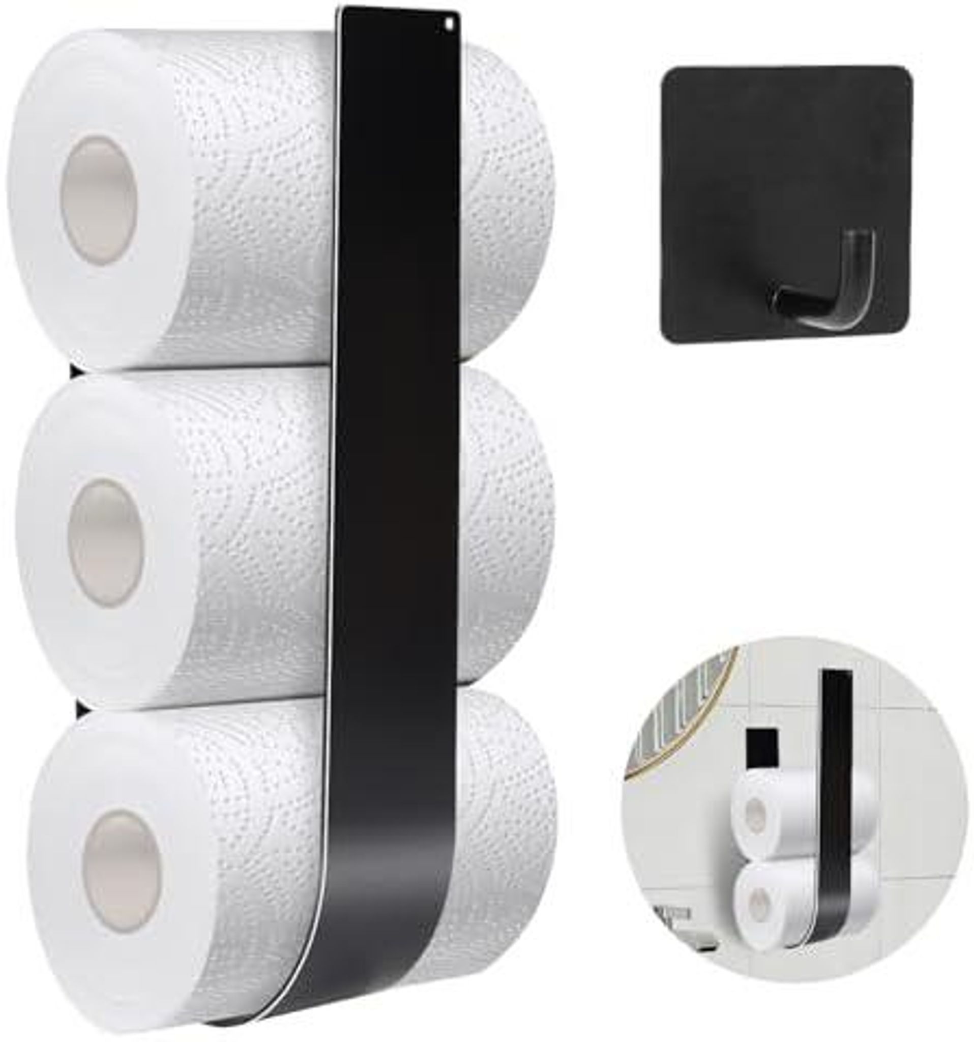 Toilettenpapier Aufbewahrung Wand, Ersatzrollenhalter Ohne Bohren Mit 1 Klebehaken,toilettenpapierhalter Für 3 Klorollen, Wc Rollenhalter Aus Metall Für Badezimmer, Küche, Waschraum (schwarz)