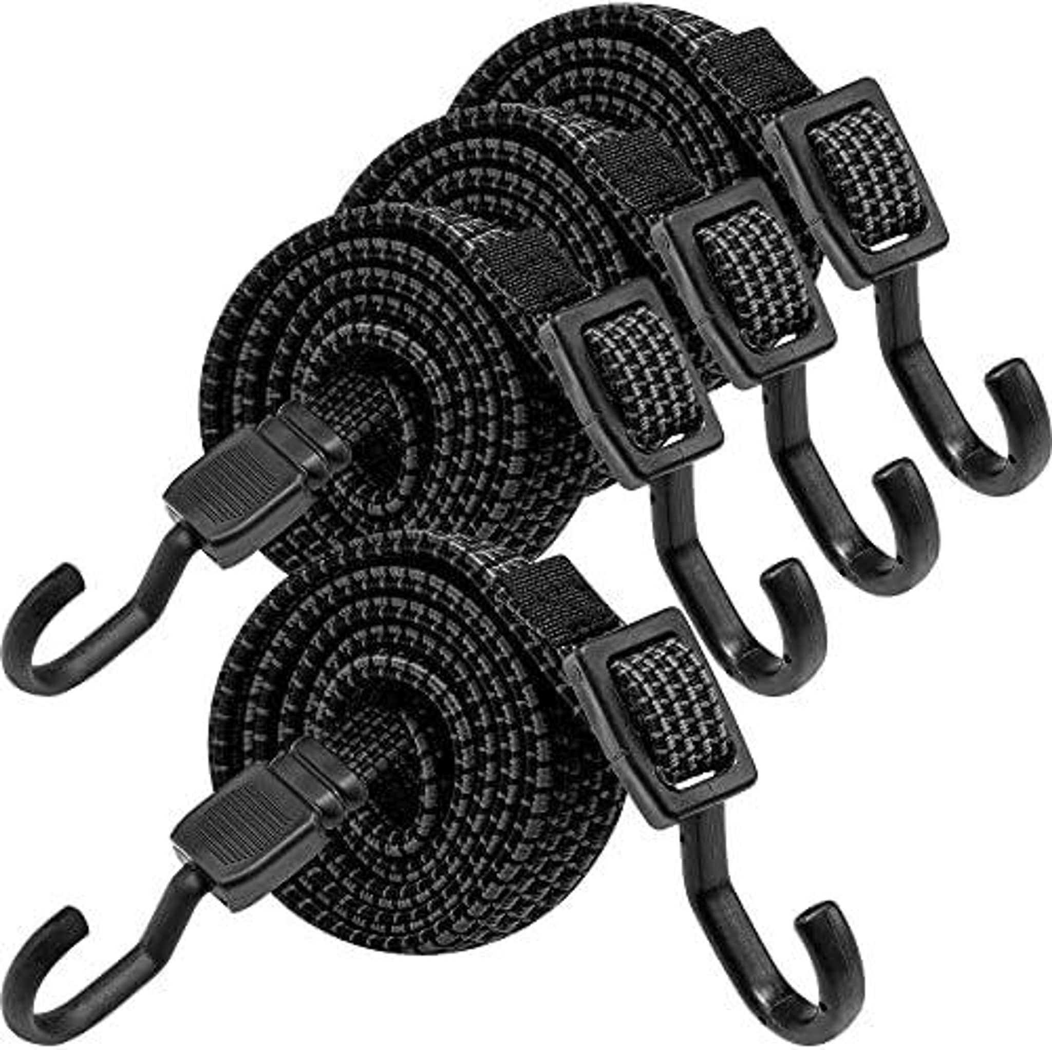 Verstellbar Spanngummi Mit Haken, Expander Mit Metallhaken 4er Set, 100cm Flach Gepäckspanner Schwarz Gummiseil, Extra Stark Gummispanner Gummibänder Für Sonnensegel, Garten, Fahrrad, Auto, Tarps