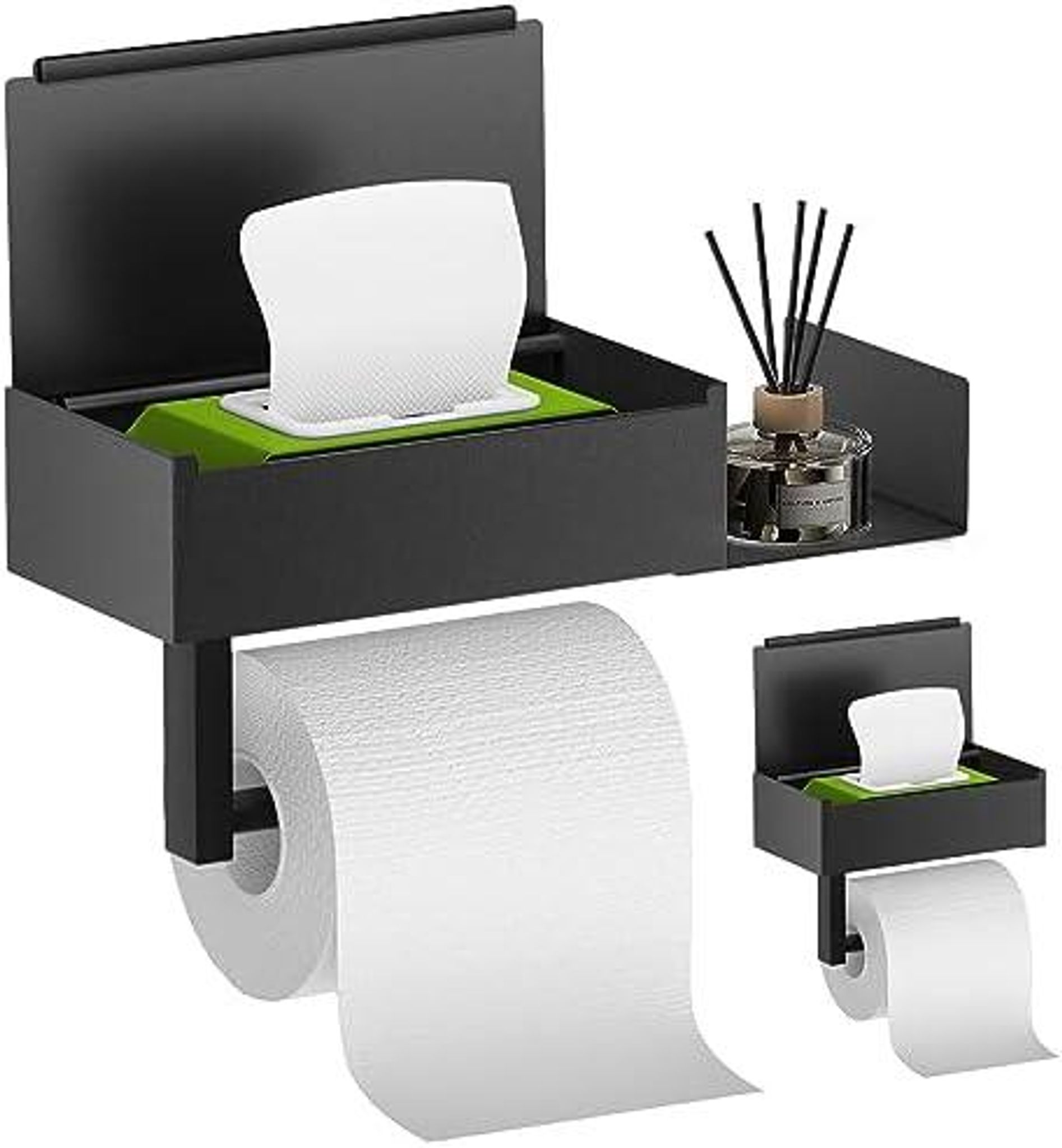 Toilettenpapierhalter Ohne Bohren, Okiuen Toilettenpapierhalter Mit Feuchttš¹cherbox Klopapierhalter Ohne Bohren Mit Ablage, Edelstahl Anti-fingerabdruck Klorollenhalter Fš¹r Badezimmer Matt Schwarz