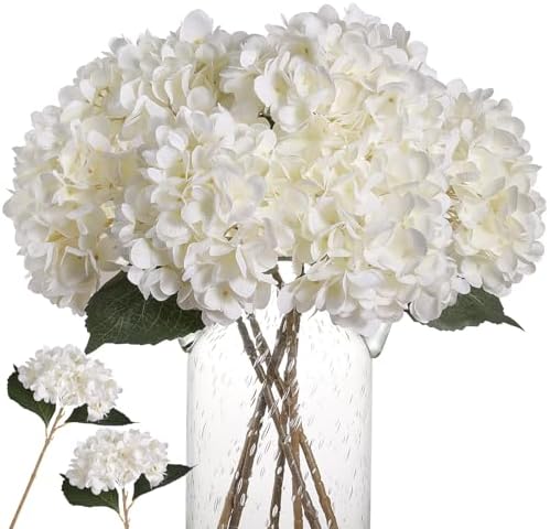 Kisflower 6pcs Seiden Hortensie Künstliche Blumen Realistische Hortensie Blumen Bouquet Für Hochzeiten Party Büro Home Decor (weiß)