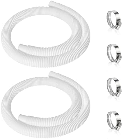 2 Stück Poolschlauch 32mm Für Poolpumpen,150cm Weiß Schwimmbadschlauch,uv & Chlorwasser-beständiger Pumpenschlauch，flexibler Schlauch Für Poolpumpe,schlauch Pool Mit 4 Stück Sicherungsclip