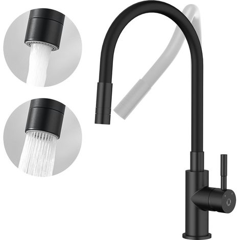 Cecipa Robinet Cuisine Flexible Robinet Avec 2 Types De Jets, Mitigeur Cuisine Rabattable, Flexible Mitigeur Evier Avec Eau Chaude Et Froide (noir)