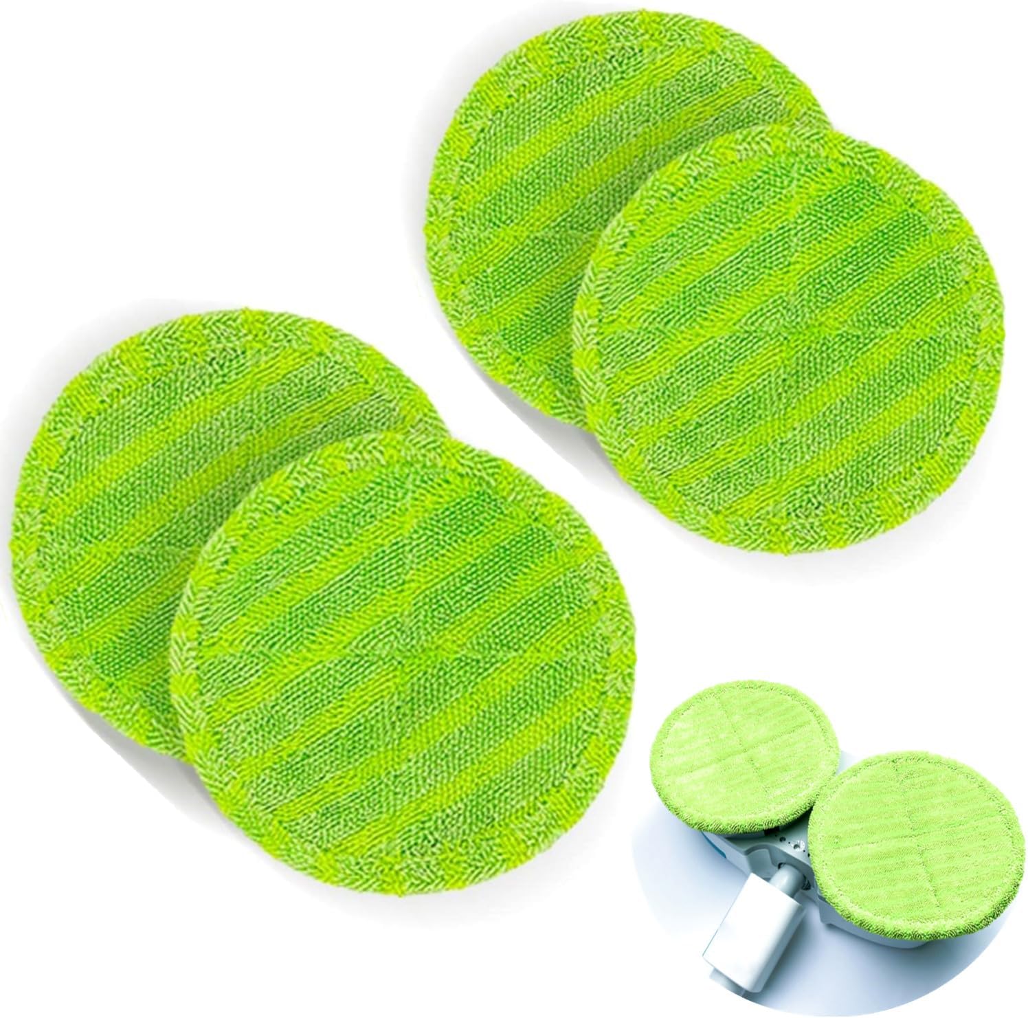 Lot De 4 Tampons De Rechange En Microfibre Vert - Diamètre 16 Cm - Universel Pour Vadrouille Électrique Sans Fil - Lingettes Lavables Et Réutilisables Pour Nettoyage De Tous Les Sols