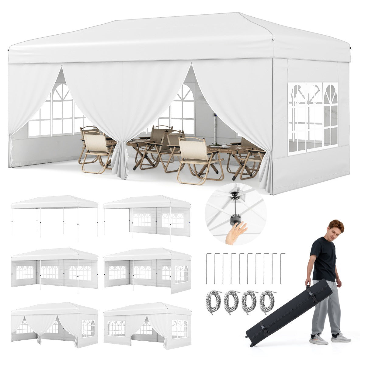 10x20 Pop-up-pavillon Mit 6 Seitenwänden Und Rollentasche