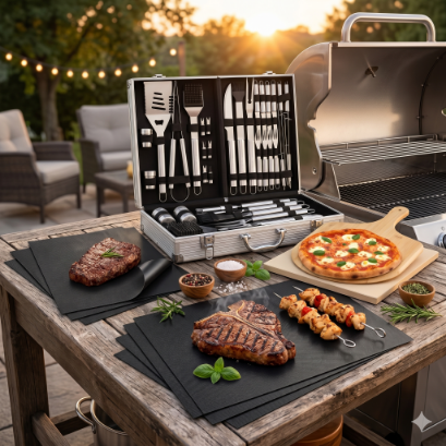 Bbq Grill Accessories Set With Pizza Stone (3-piece)