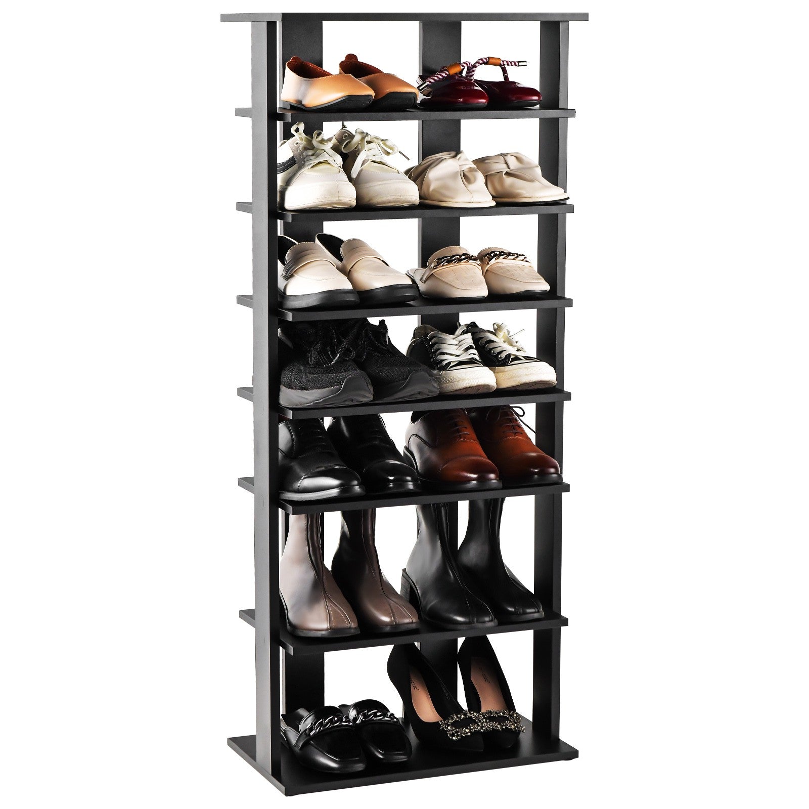 Schuhschrank, 7-stufig, Zweireihig, Herausnehmbare Einlegeböden, Schwarz