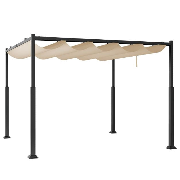 Gartenpergola 3 X 3 M, Einziehbares Sonnendach, Beige