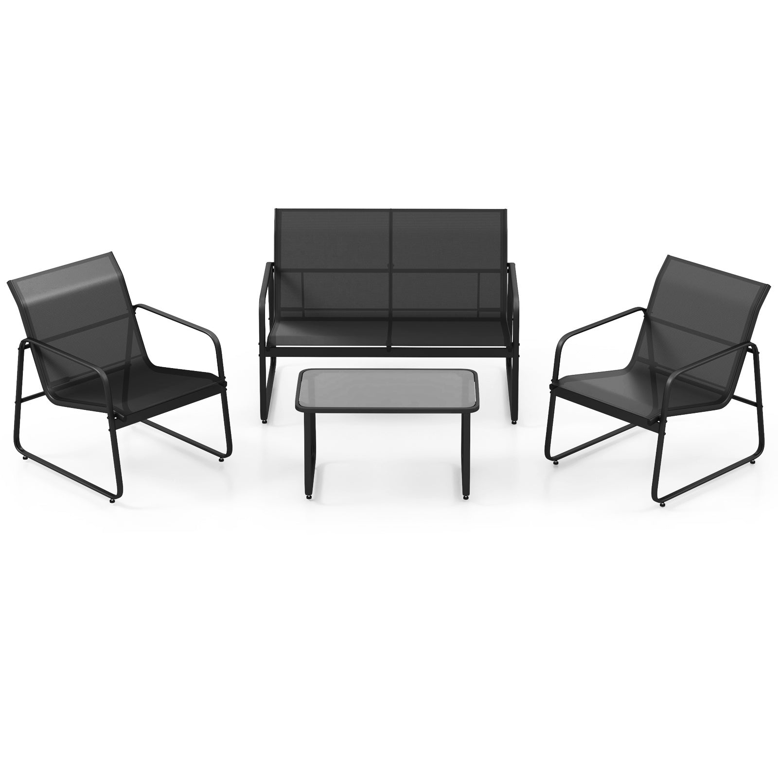 4-teiliges Outdoor-lounge-set, 2 Stühle, Zweisitzer-sofa, Glastisch