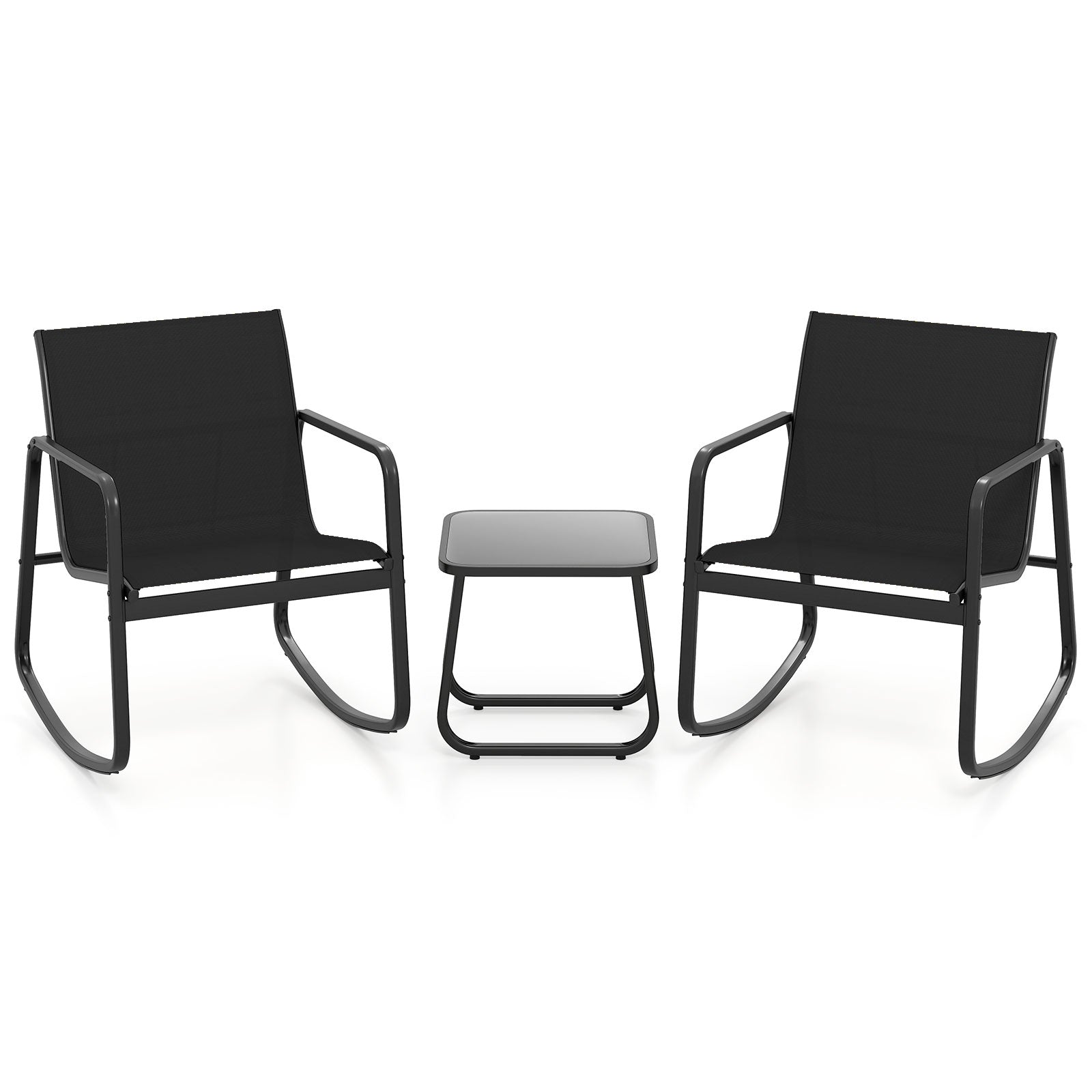 3-teiliges Terrassen-schaukelstuhl-set Mit Glastisch