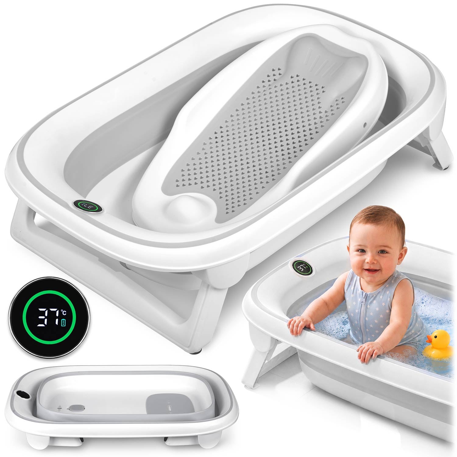 Faltbare Babybadewanne Mit Thermometer Und Einsatz Wei Grau 236337493
