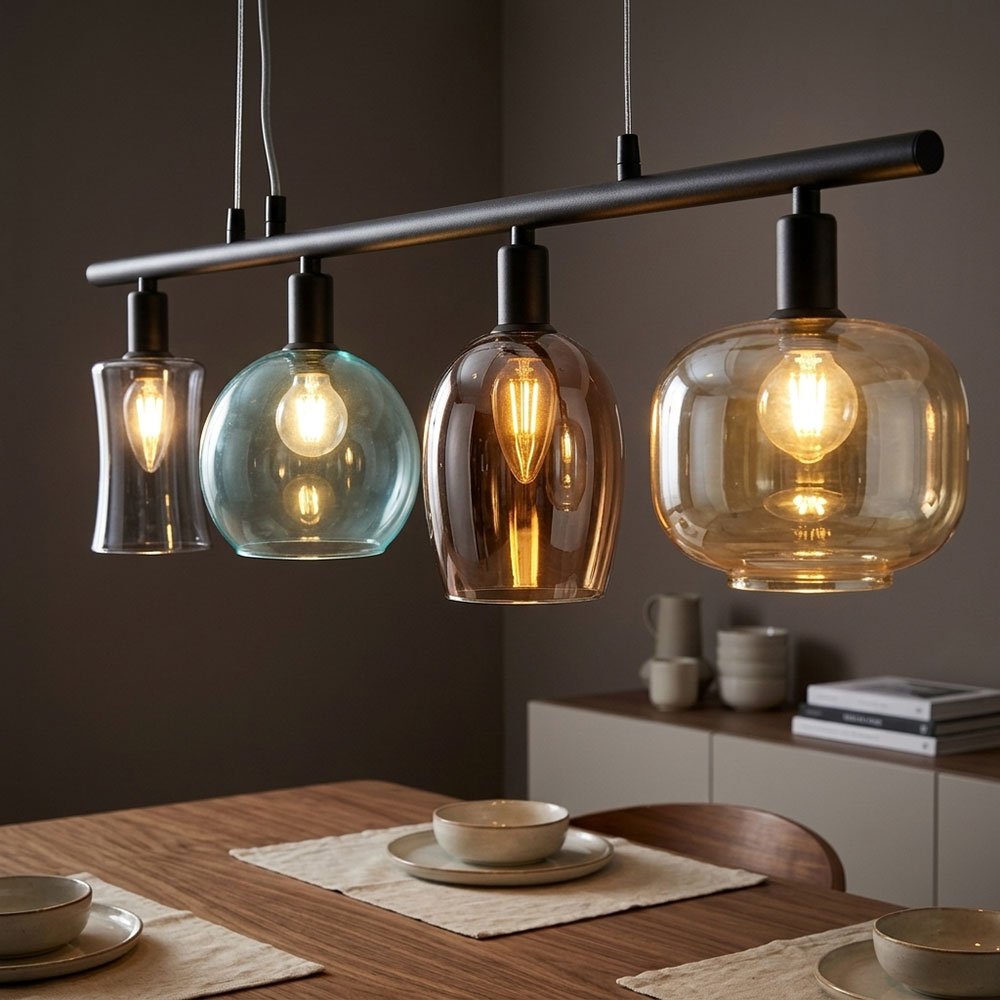 Led Hängeleuchte Pendelleuchte Esszimmer 4-flammig Schwarz Metall H 150 Cm