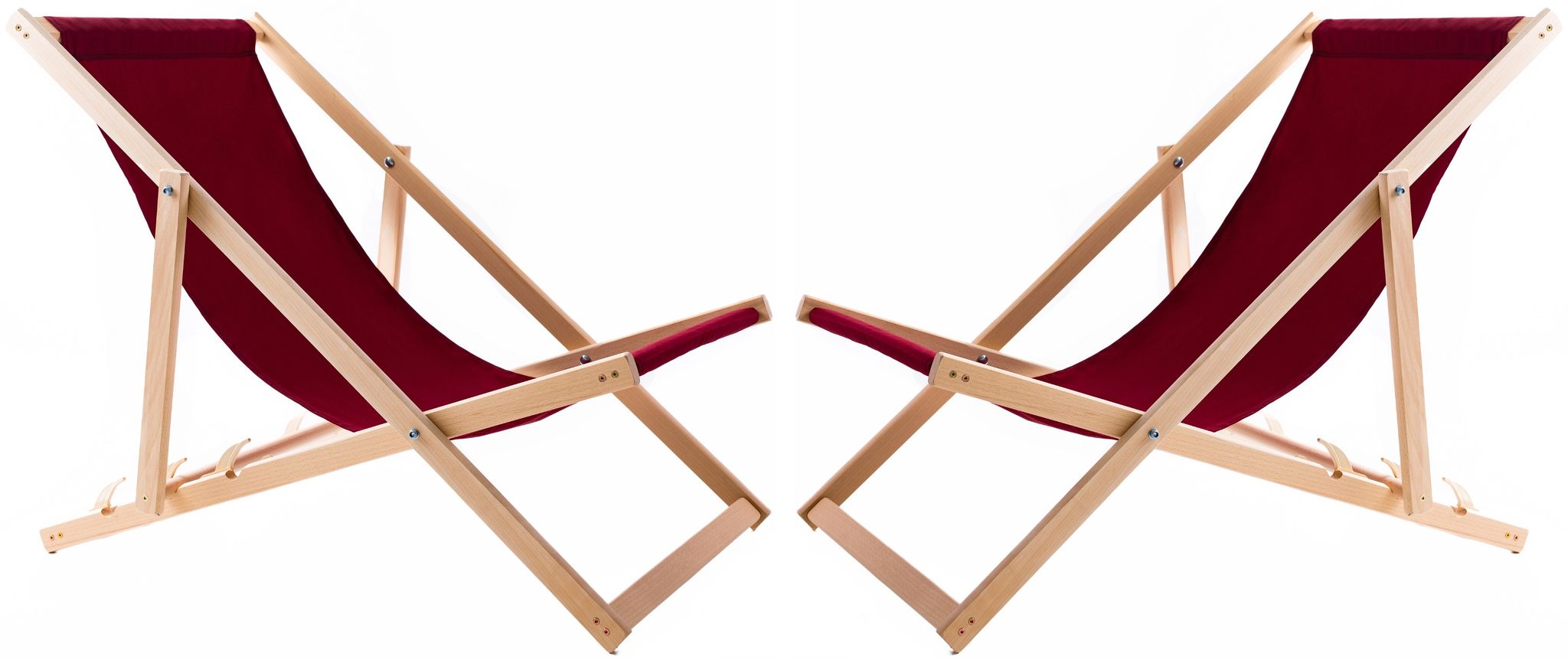 2x Liegestühle Aus Holz Mit Bordeauxrotem Stoff