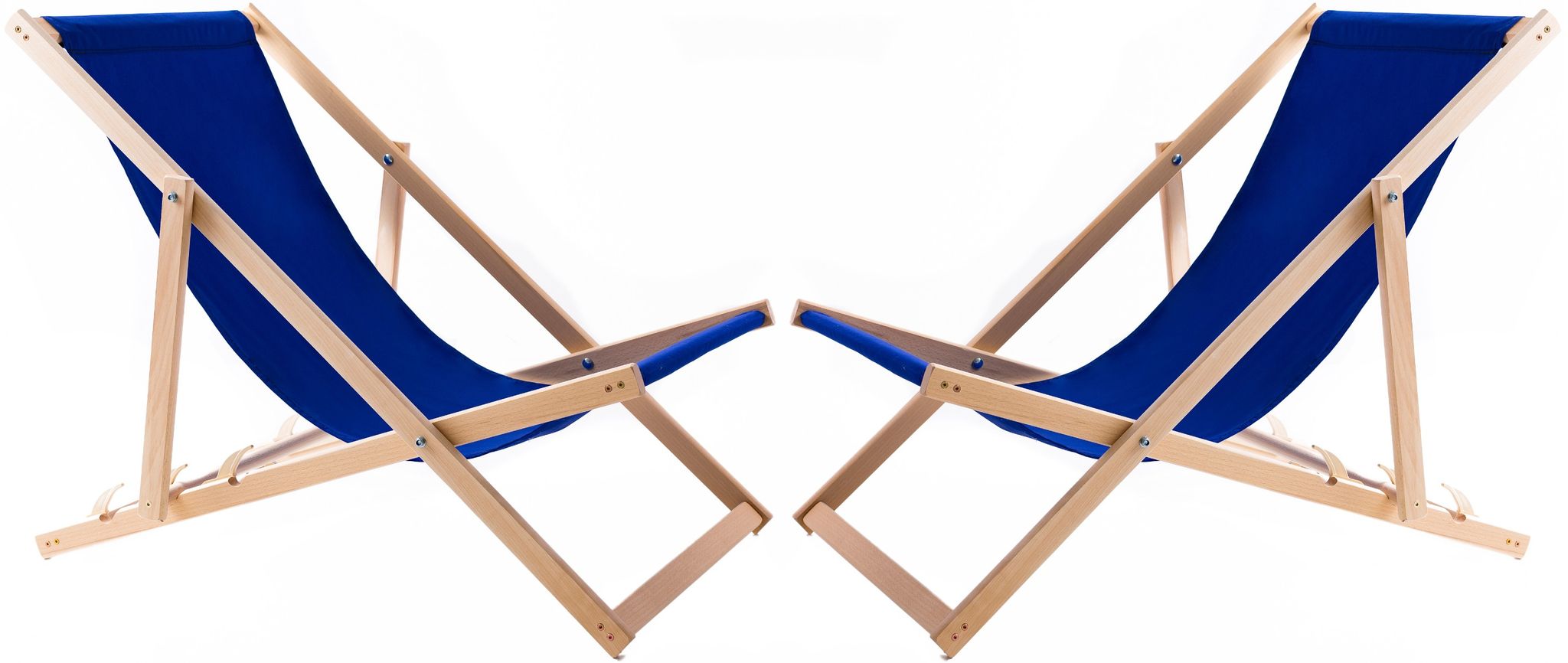 2x Holzliegestuhl Mit Kornblumenblauem Stoff