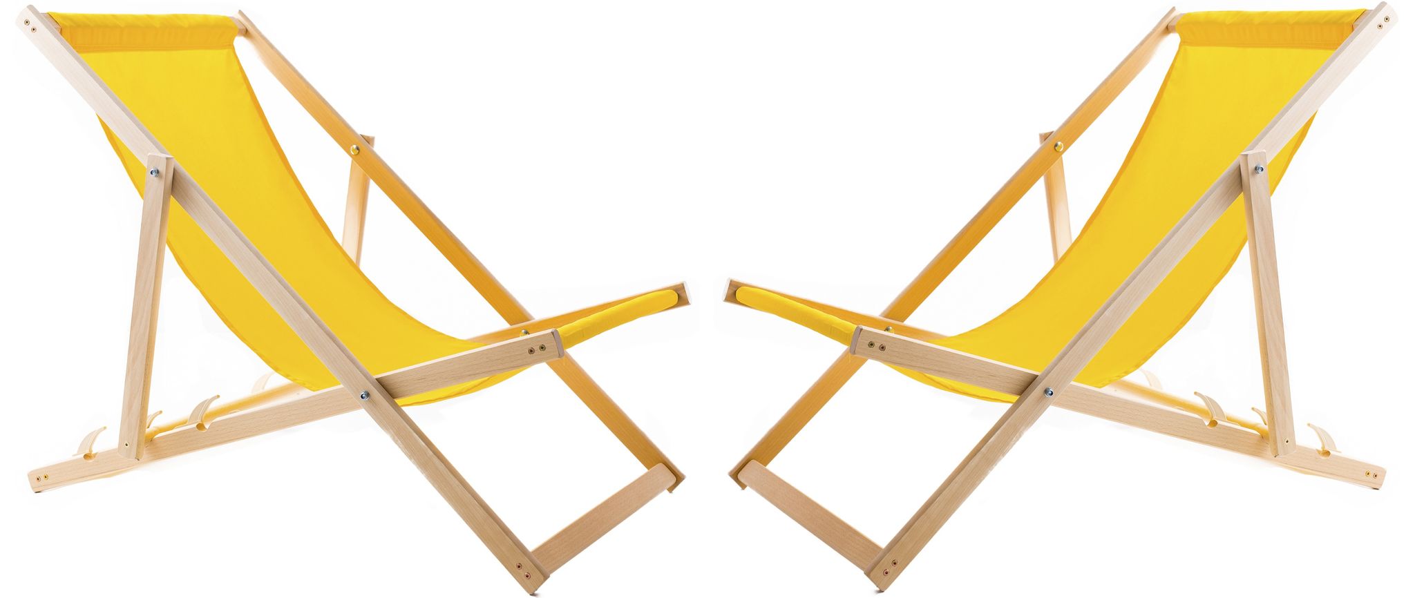 2x Holzliegestuhl Mit Gelbem Stoff