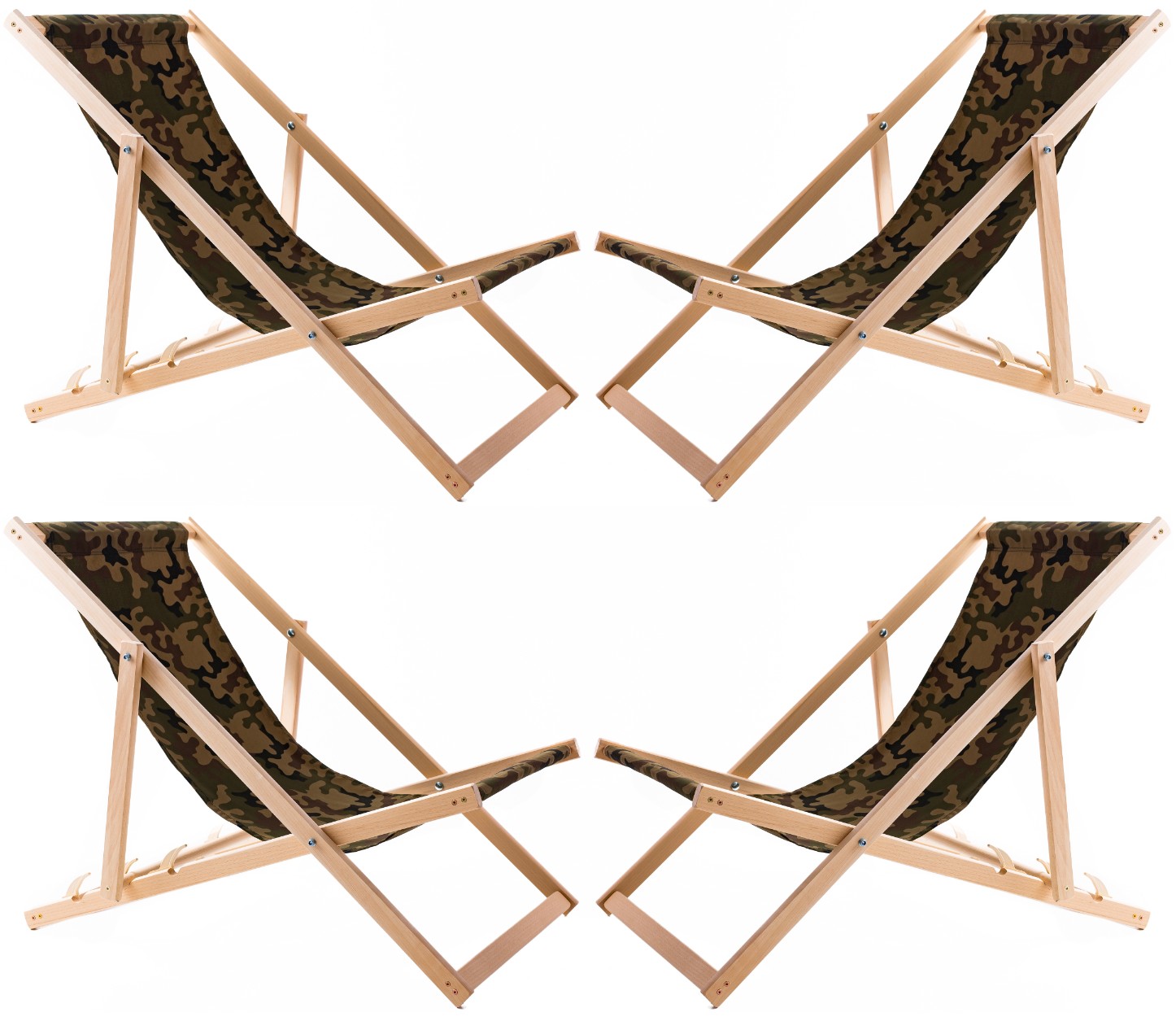 4x Liegestühle Aus Holz Und Tarnstoff