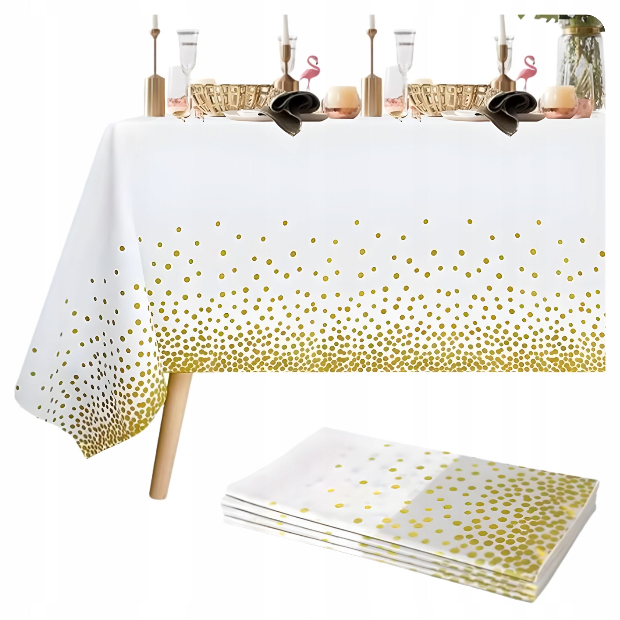 Einweg-tischdecke Aus Folie, Wasserdicht, Weiß, Mit Goldenen Punkten, Fleckenabweisend