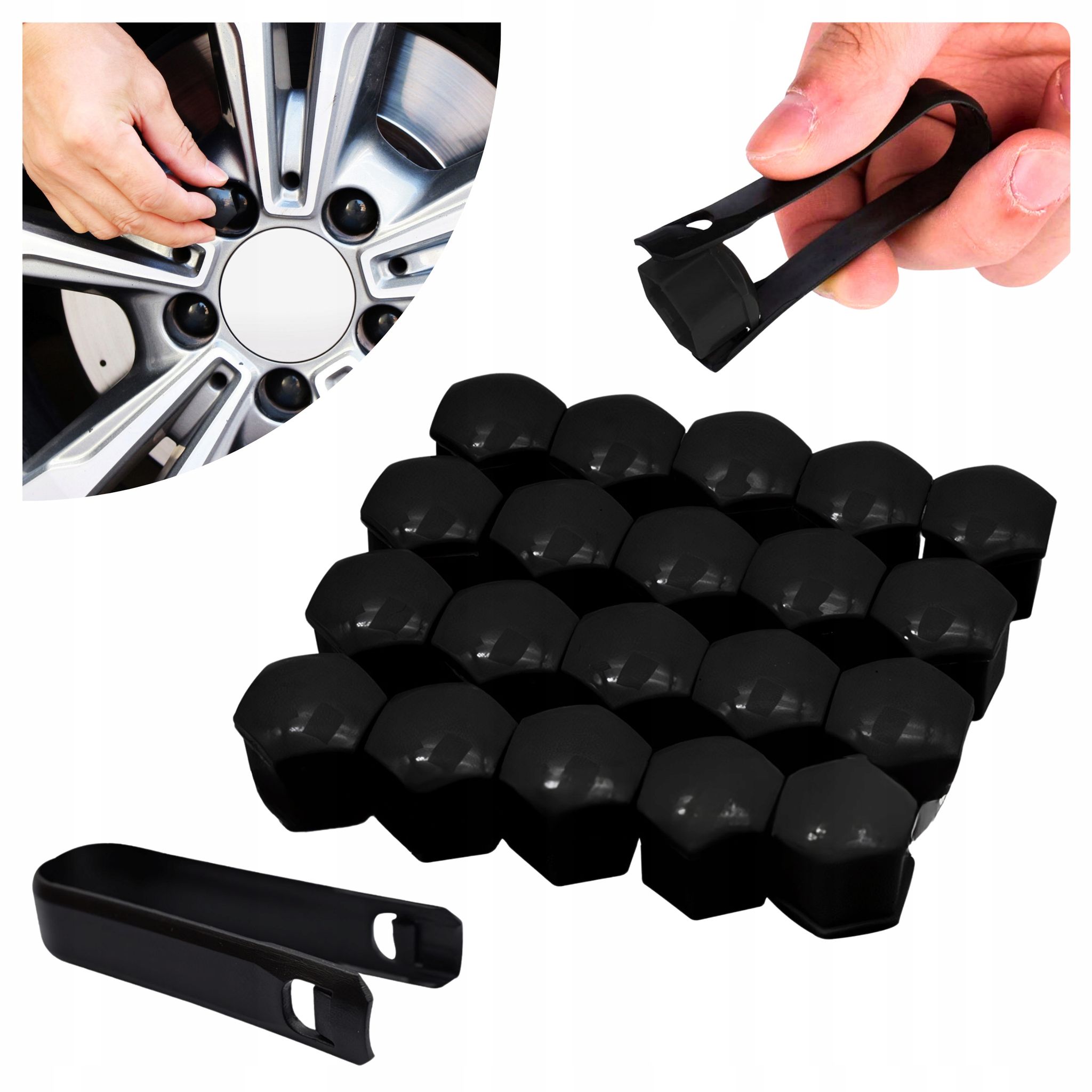 Abdeckungen, Kappen, Schwarze Kappen, Radbolzen, Felgen, 17 Mm, 21 Stück.