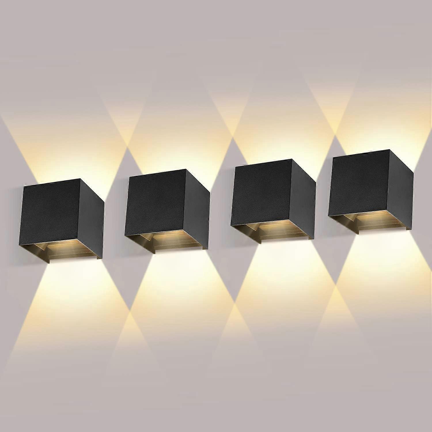 [lcs] Lot De 4 Appliques Murales 12 W Avec Angle De Faisceau Réglable, Blanc Chaud 3000 K, Étanches Ip65, Noires
