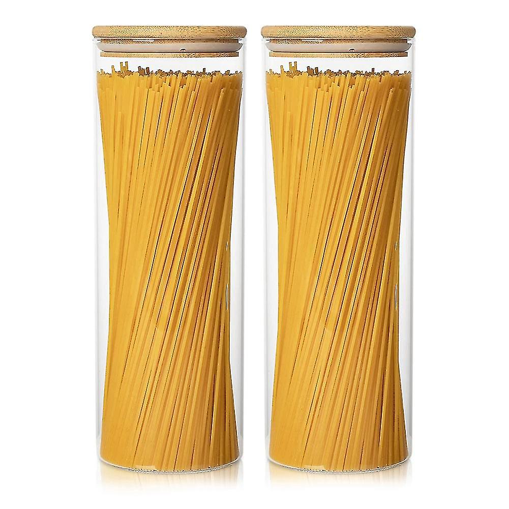 Lot De 2 Bocaux À Spaghetti En Verre Avec Couvercles En Bambou - Conservation Des Aliments Dans La Cuisine
