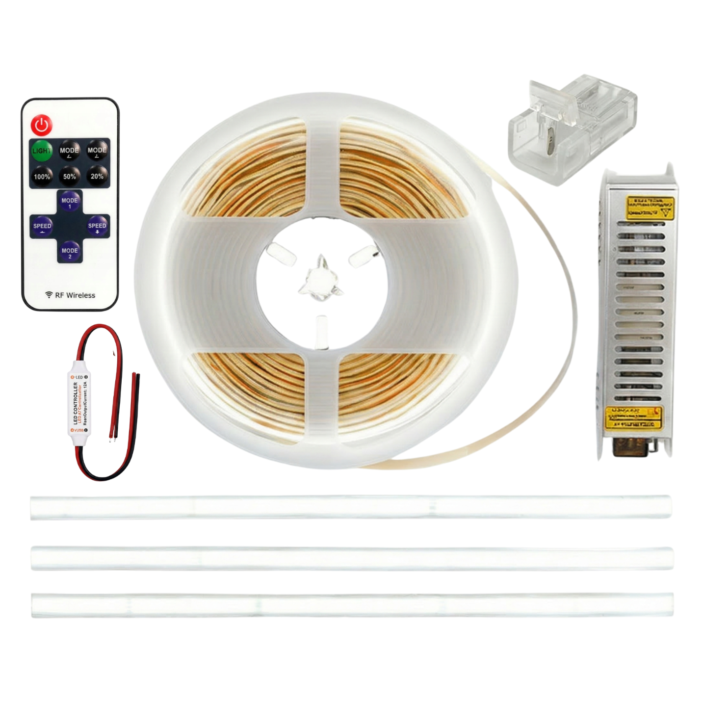 Led Cob-kit 10 M 12 V 4000 K Neutralweiß, Kräftige Farben, Netzteil, Fernbedienung