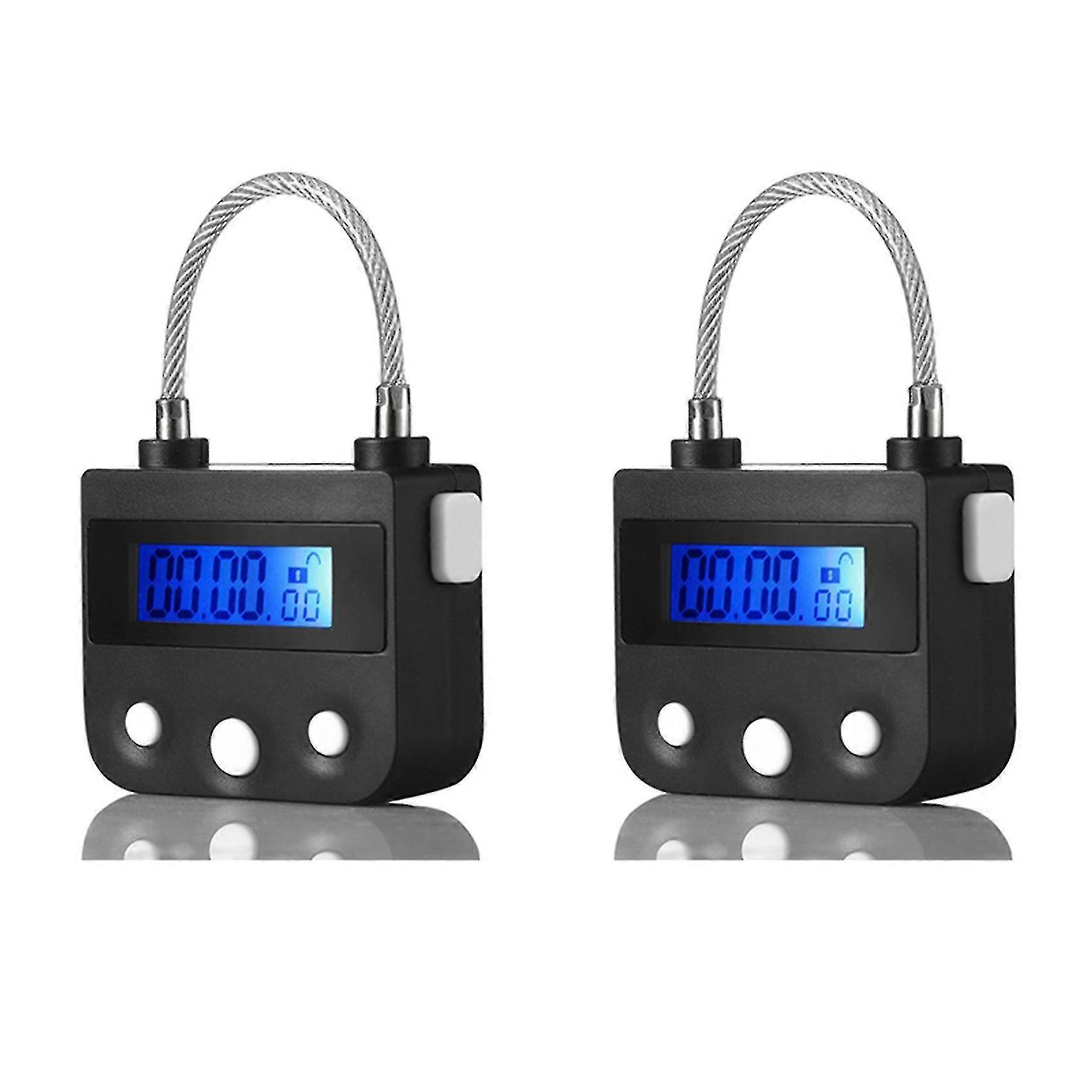 2x Cadenas Électronique À Minuterie Avec Verrouillage Horaire, Compte À Rebours, Chargement Usb, Force De Traction De 130 Kg, Étanche Pour Une Utilisation Extérieure, 46 X 40 X 20 Mm, Noir-ff-