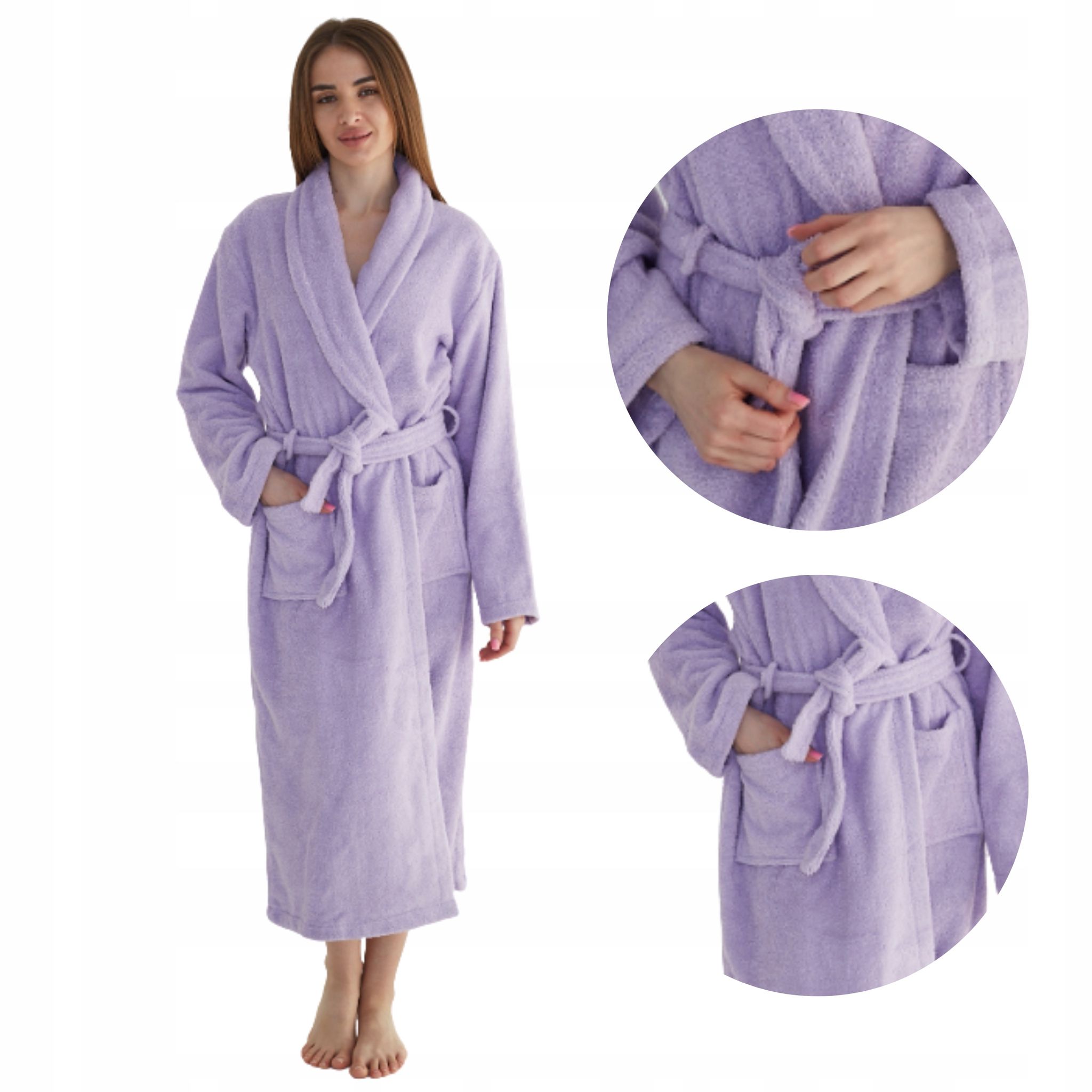 Damen-frottee-bademantel, Warm, 100 % Baumwolle, Weich, Lila, Größe L