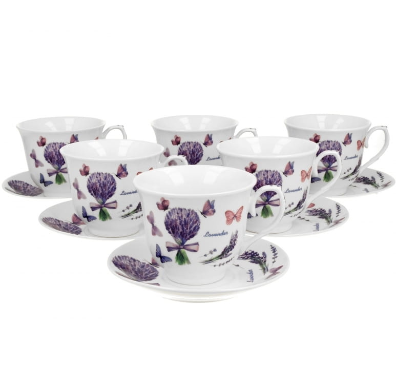 Set Mit 6 Violetten Tassen Und Untertassen