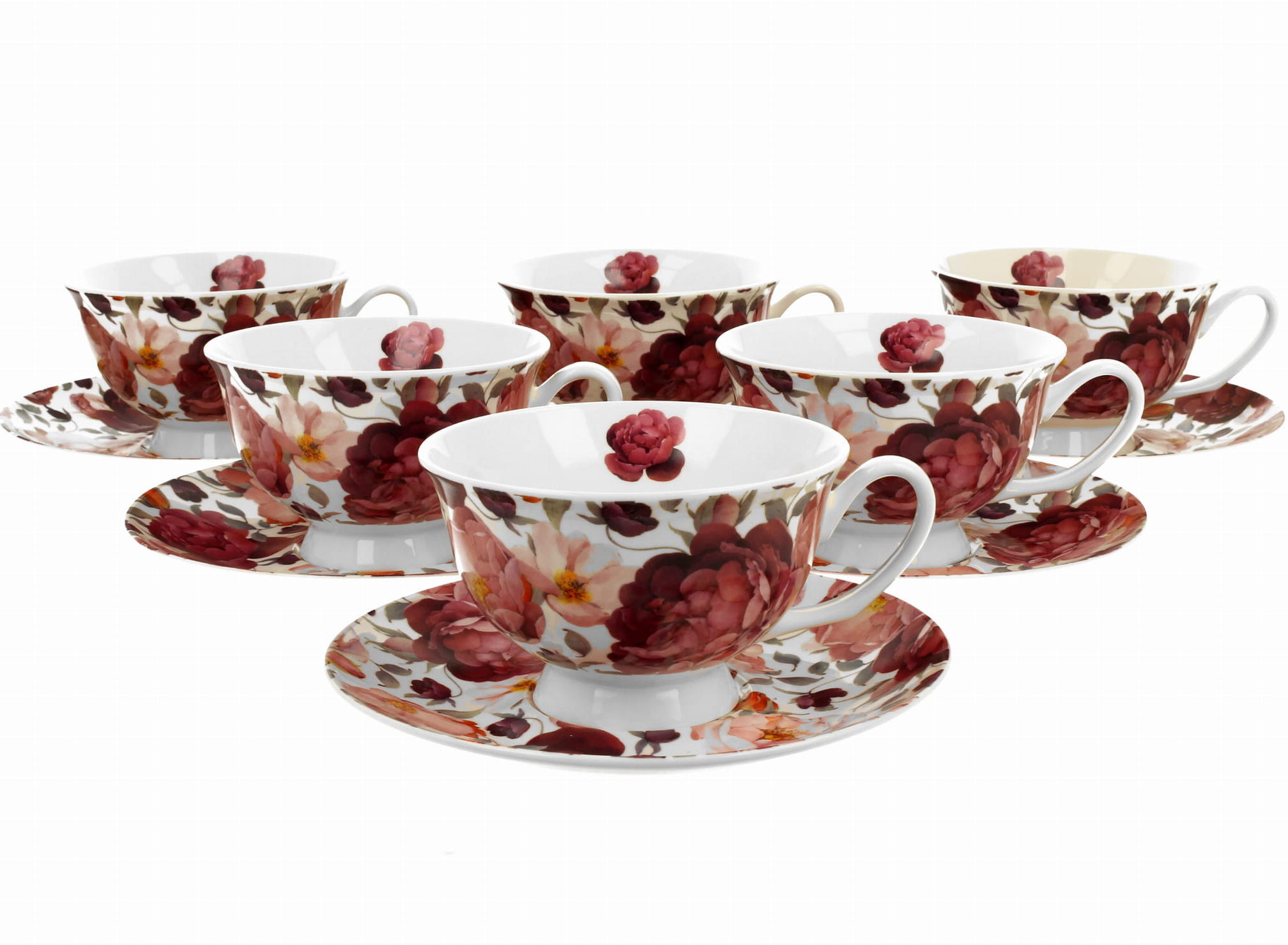 Set Mit 6 Tassen Und Untertassen In Frühlingsrosa-weiß