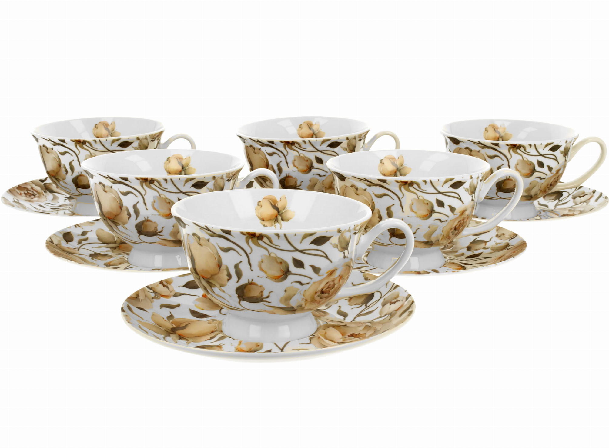 English Roses Weißes 6-tassen-set Mit Untertasse