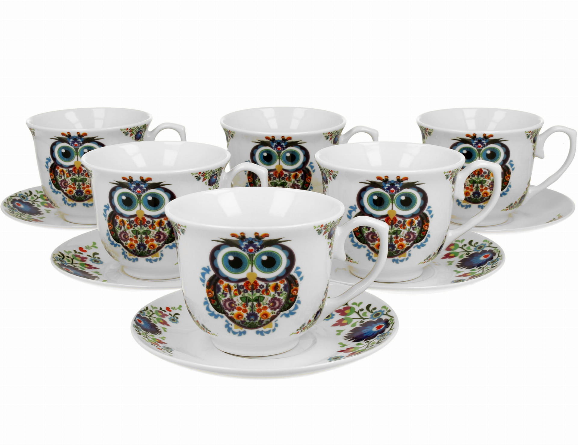 Set Mit 6 Ethno Owl Tassen Und Untertassen