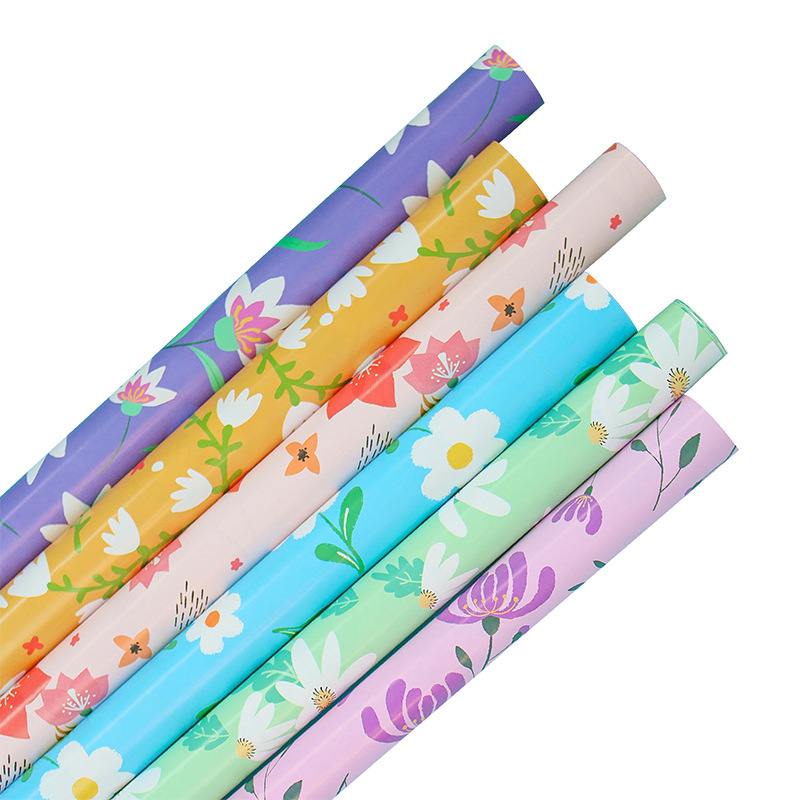 Lot De 6 Papiers Cadeaux À Motifs Floraux De 6 Couleurs Différentes, Petit Sac Cadeau