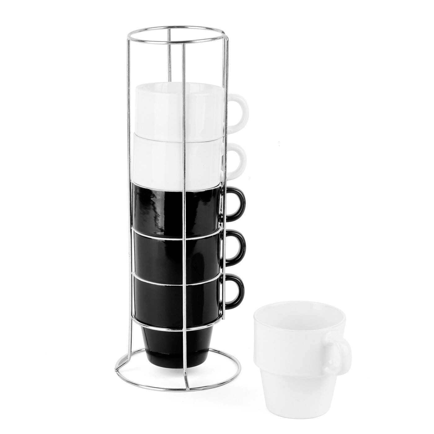 Set Aus Schwarz-weißen Tassen Mit Tadar-ständer