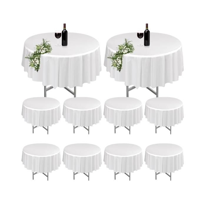 Lot De 10 Nappes Rondes Blanches, Lavables, En Polyester, Pour Tables De Jardin, Idéales Pour Les Mariages, 213 Cm.