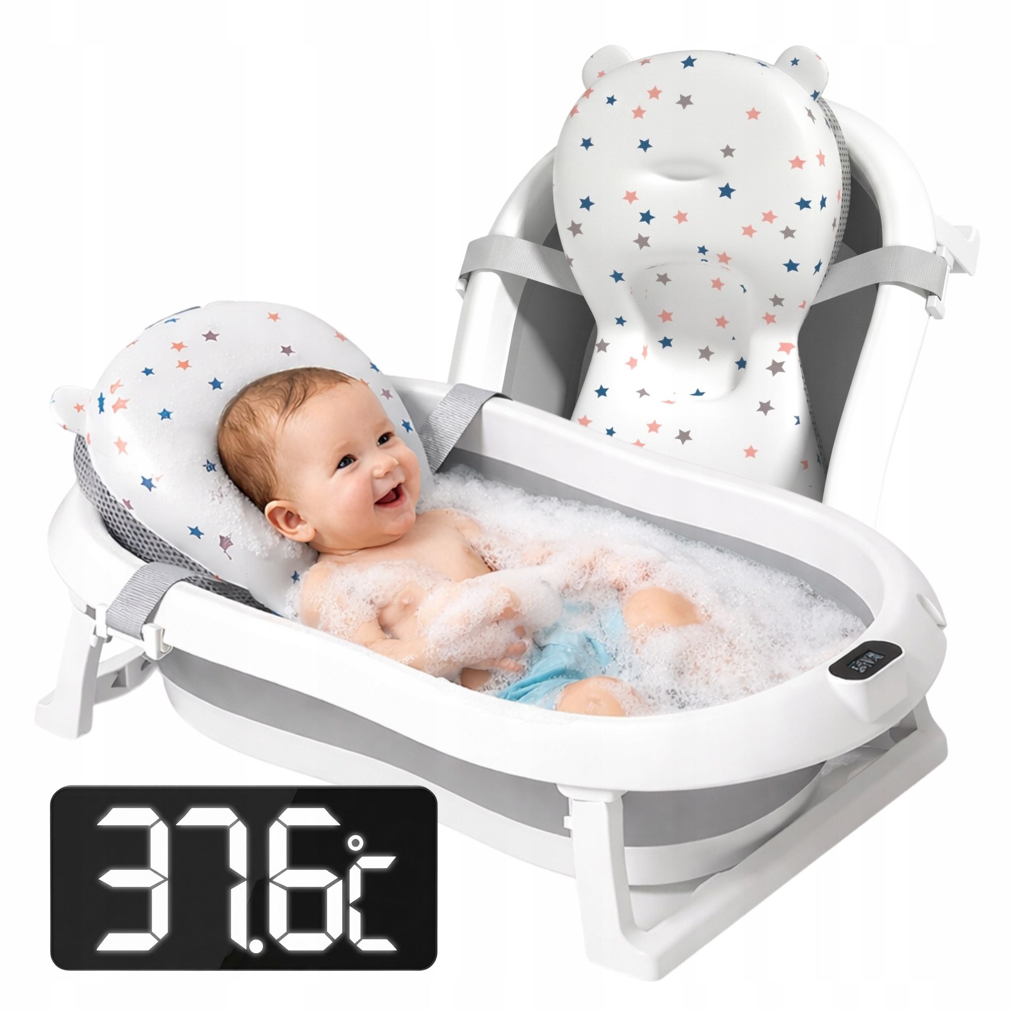 Faltbare Babybadewanne Mit Lcd-thermometer Und Kissen