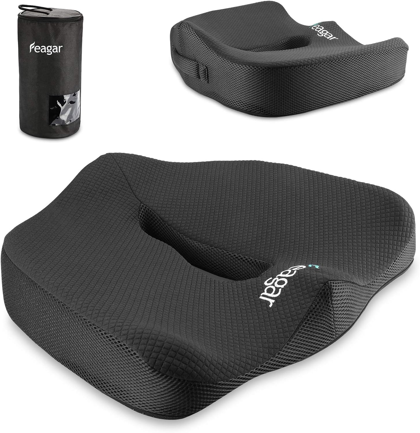 Feagar, Ergonomisches Stuhlkissen Aus Memory-schaum, 40x30 Cm, Schwarz