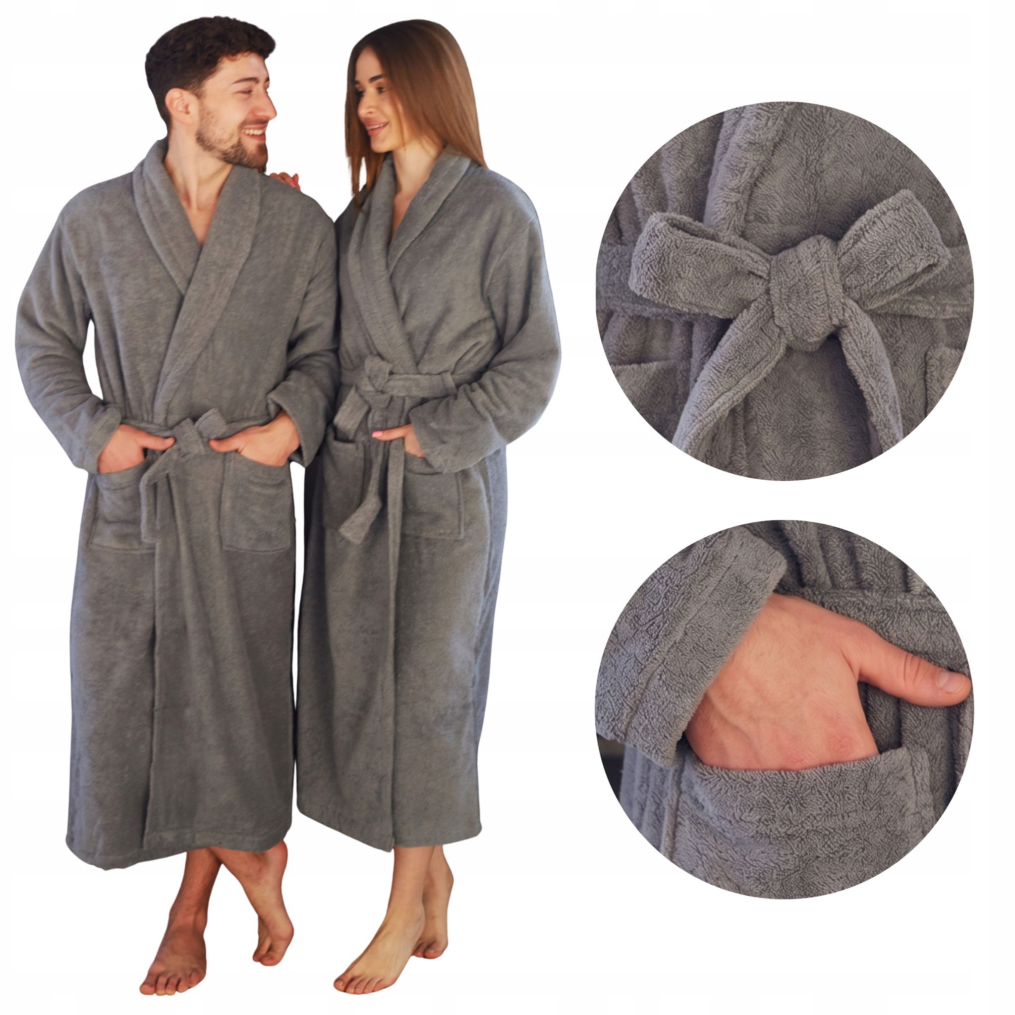 Grauer Frotteebademantel, Unisex, Mit Tasche, 100 % Baumwolle, Weich, Größe M