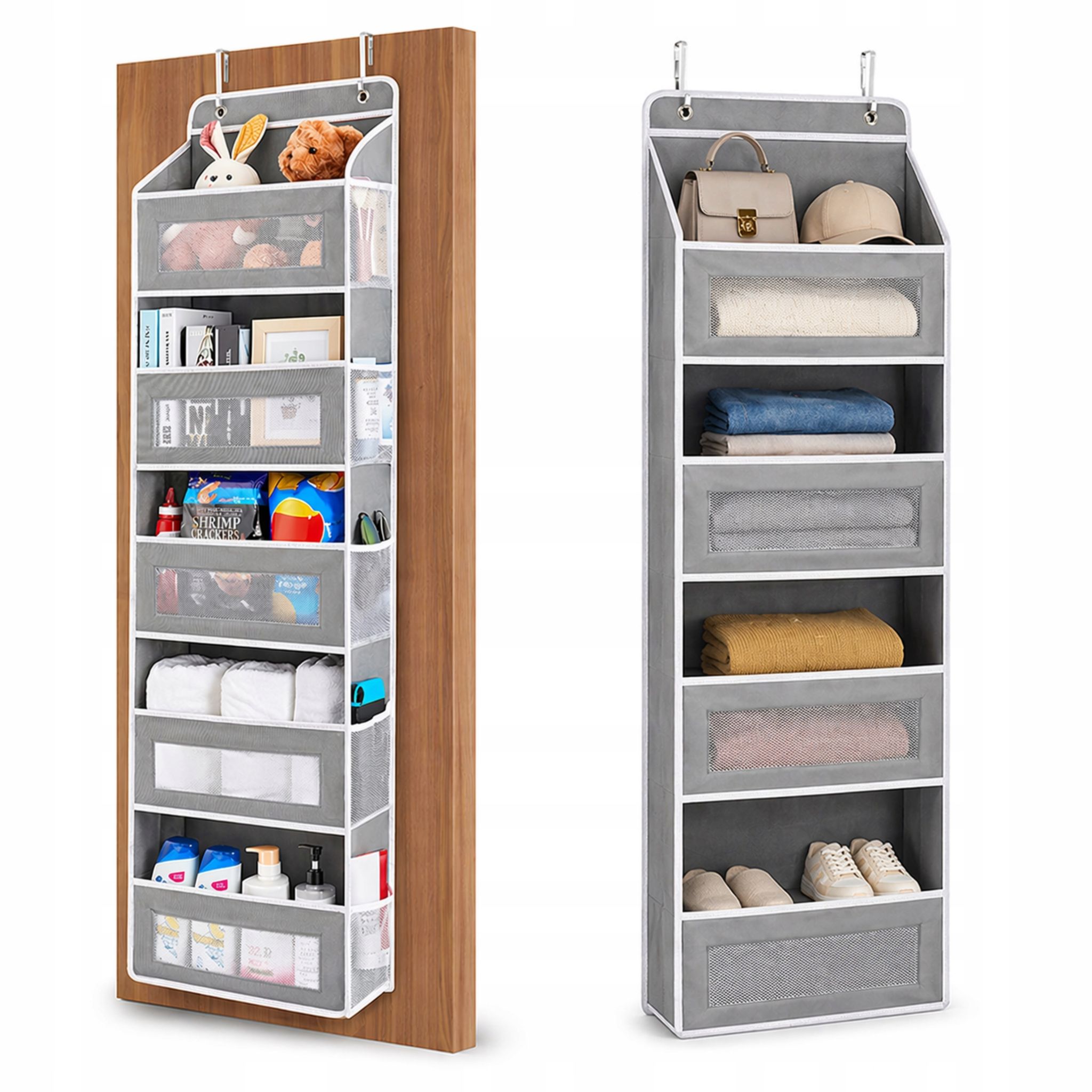 Hängendes Organizer-regal Für Kleiderschrank Mit Türen, Spielzeug Und Kleidung, 5 Ablagen, Grau