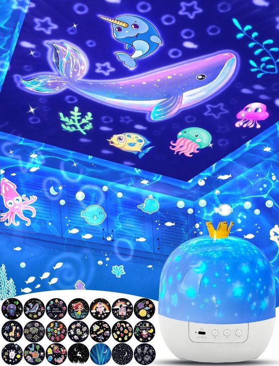 Veilleuse Projecteur Pour Enfants - Projection De Ciel Étoilé (21 Films) - Rotation À 360° Au Plafond - Chambre Et Nurserie - 1-14 Ans