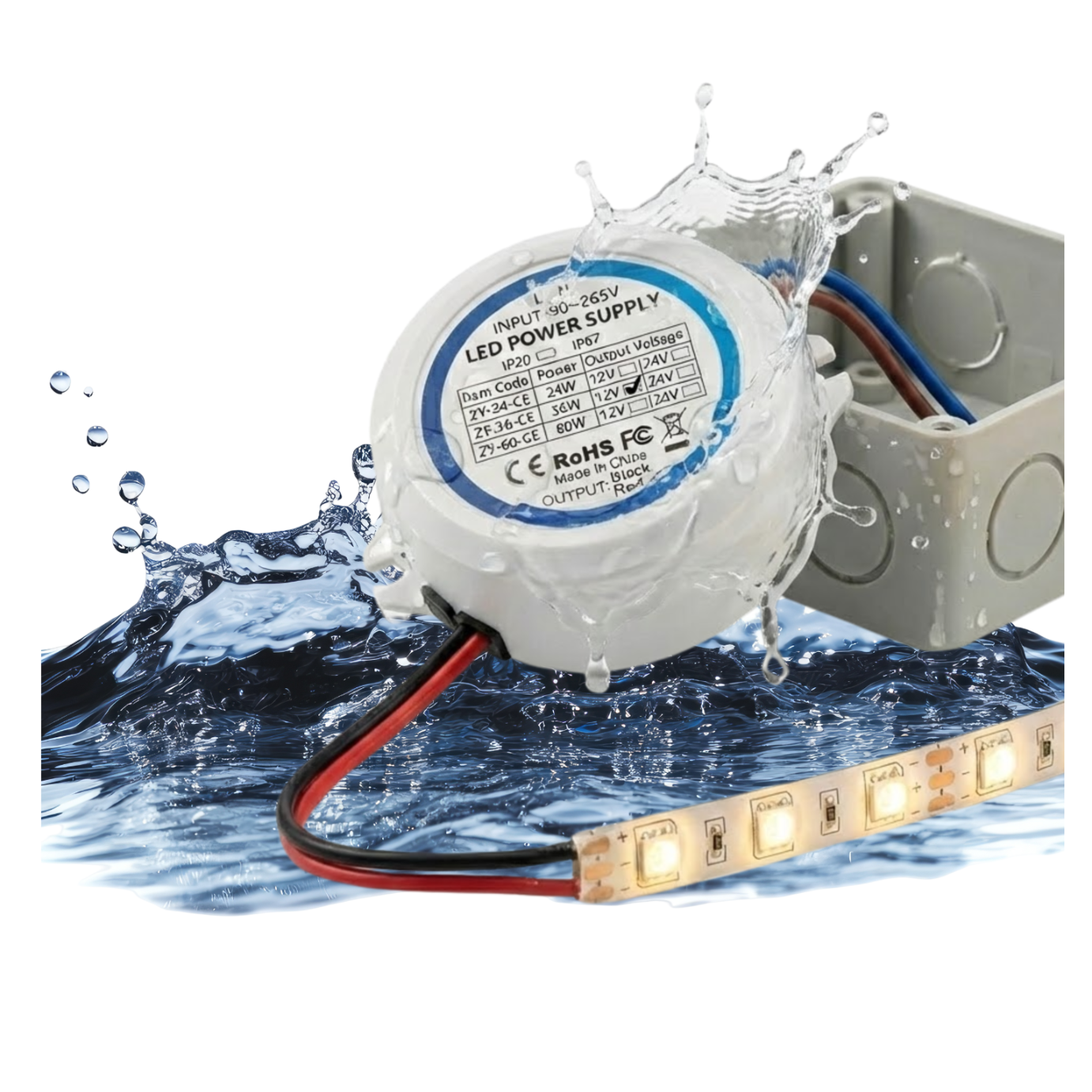 Led-netzteil 12v 24w 3a Ip67 Wasserdichter Transformator Für Box